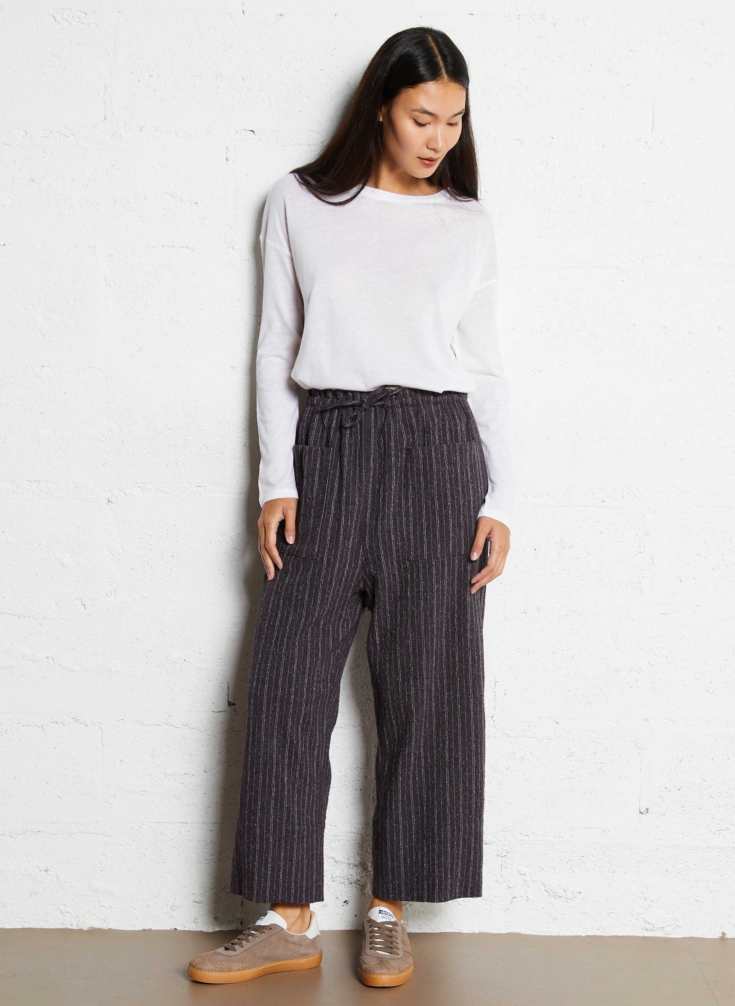 Tee-shirt ample col bateau en coton et cachemire MAJESTIC FILATURES Blanc