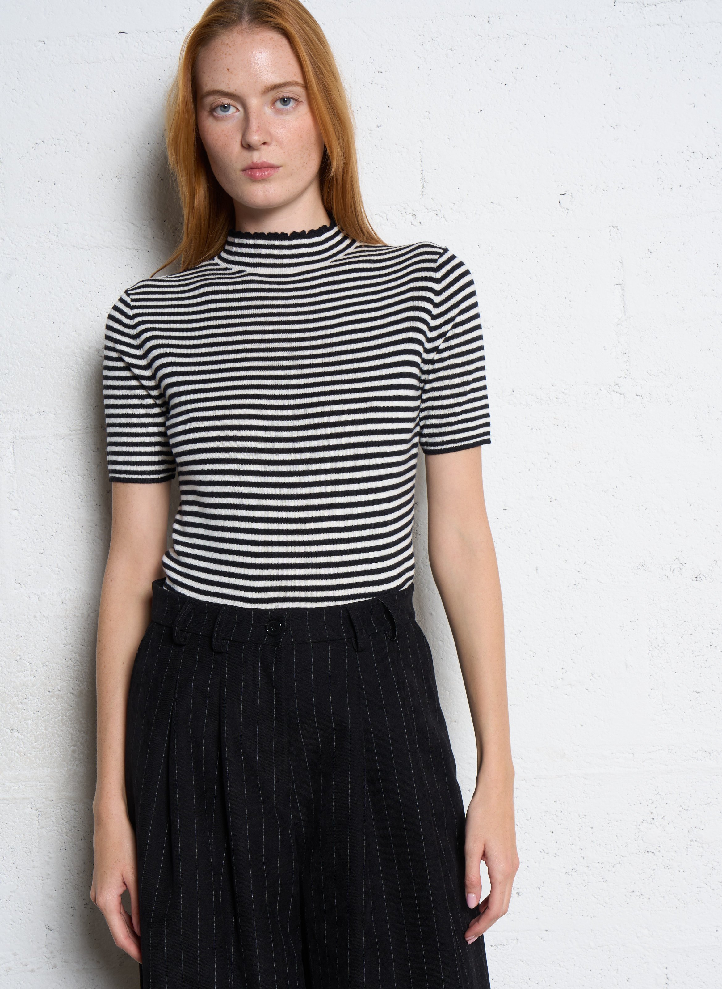 Pull col montant rayé SEE U SOON Blanc