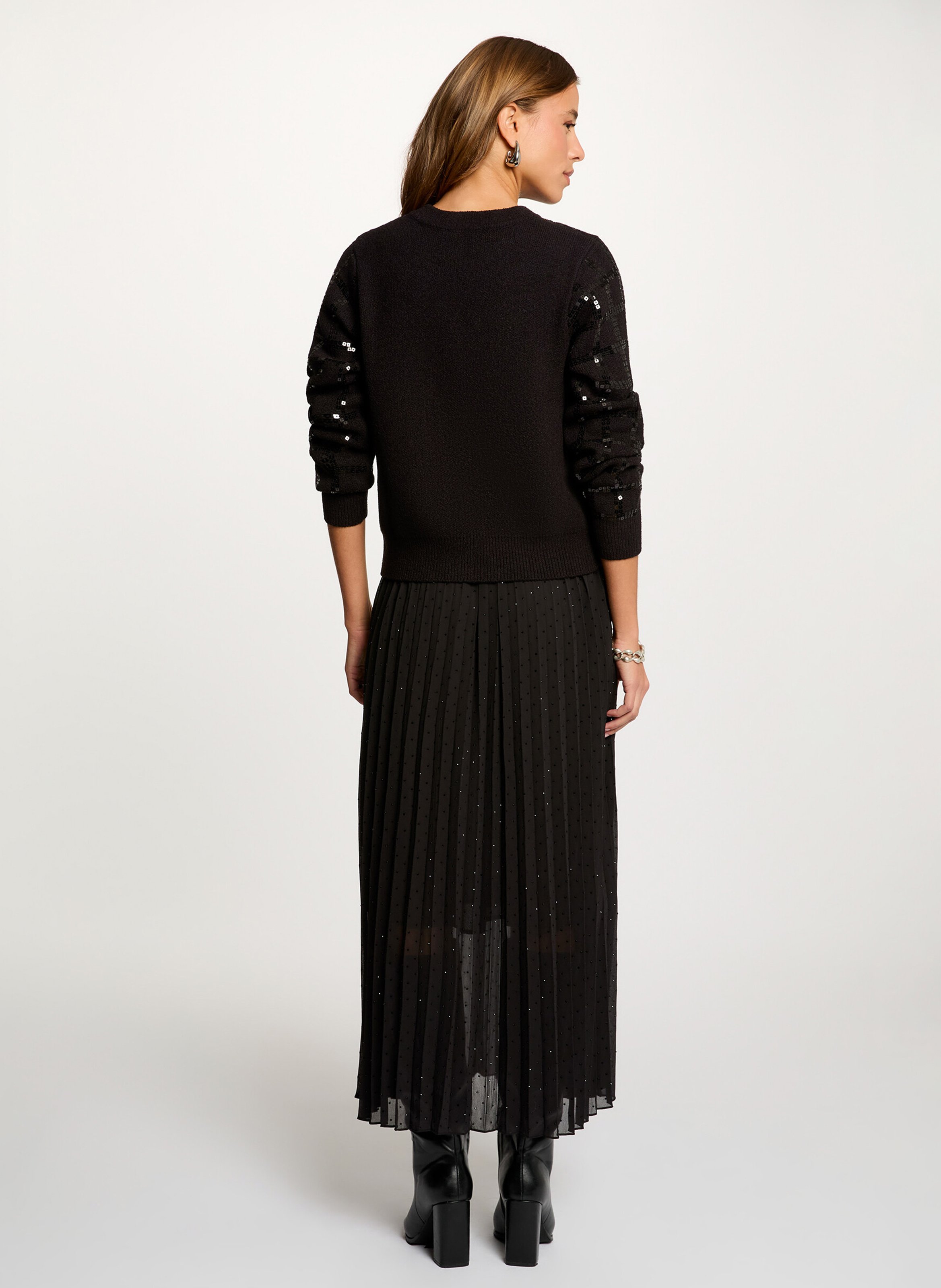 Taillierter Rundhals-Cardigan mit Pailletten MORGAN Schwarz