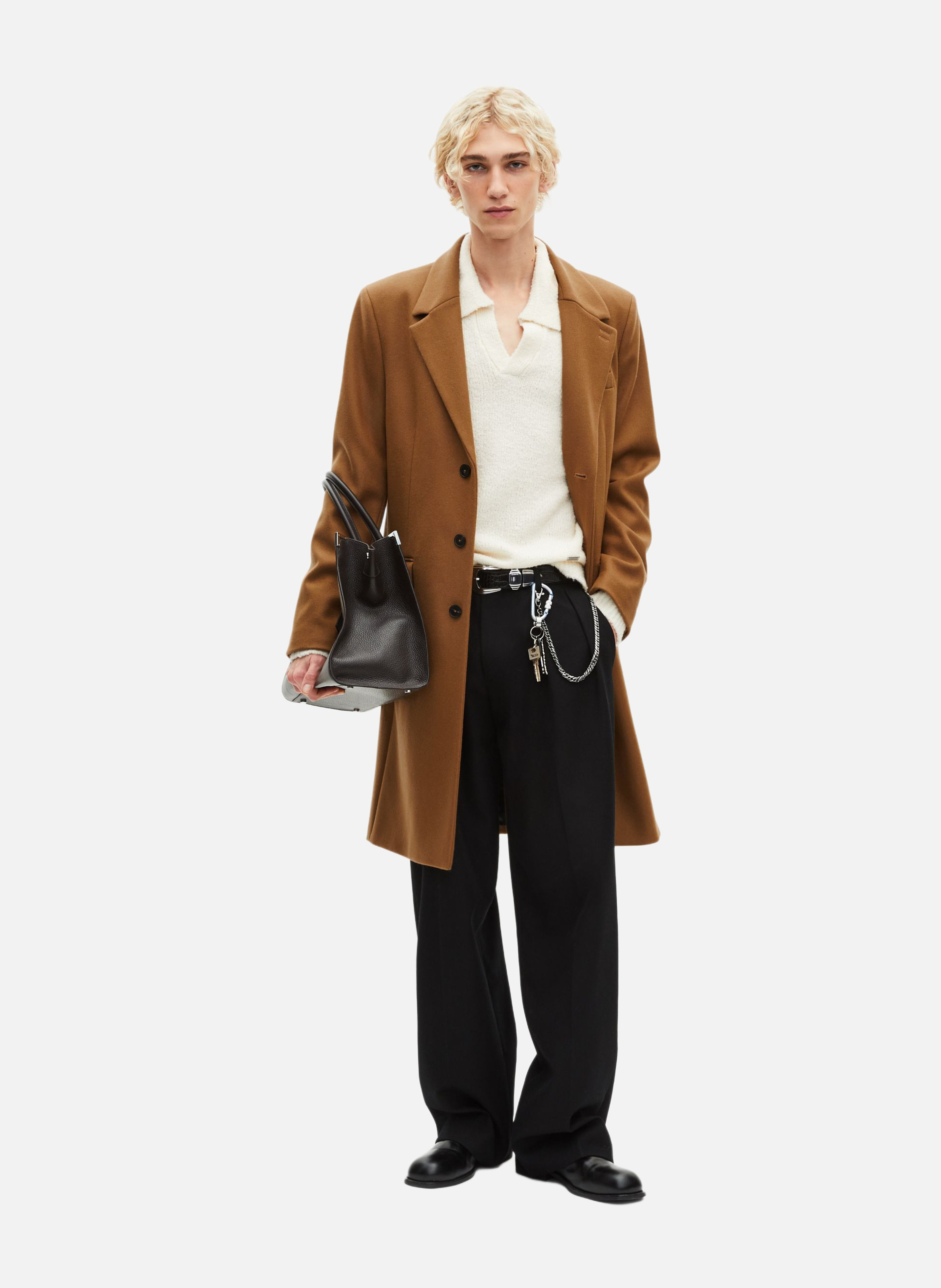 Leather lapel coat THE KOOPLES Brown