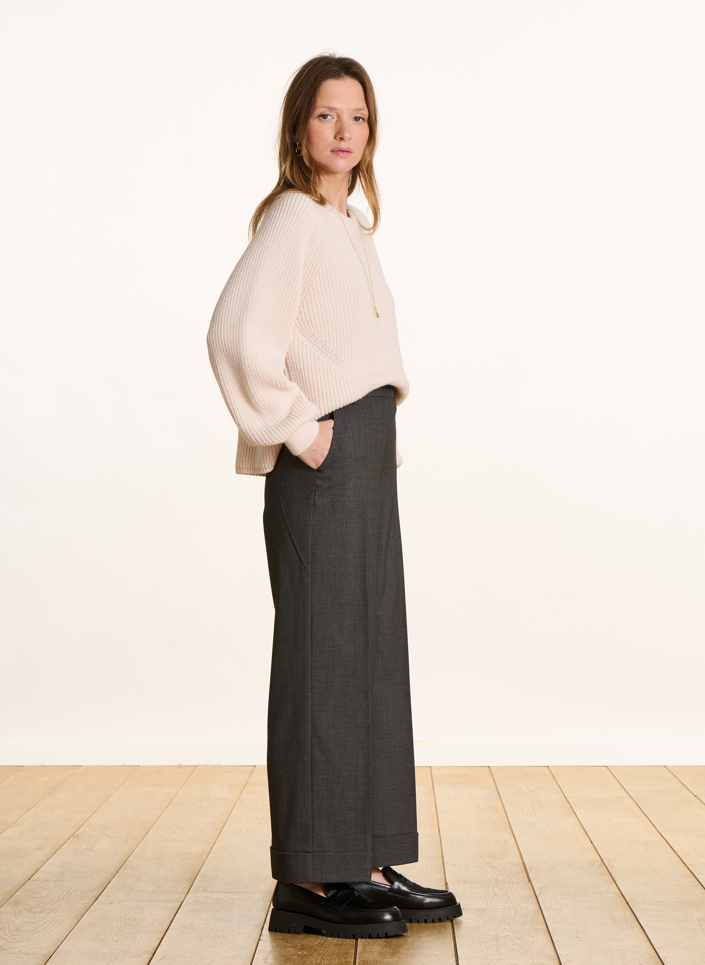 Wijde broek met omgeslagen pijpen LA FEE MARABOUTEE Grijs