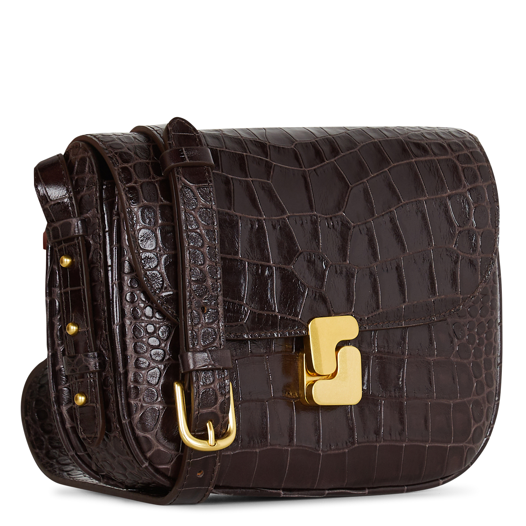 Sac bandoulière en cuir embossé croco SOEUR Marron