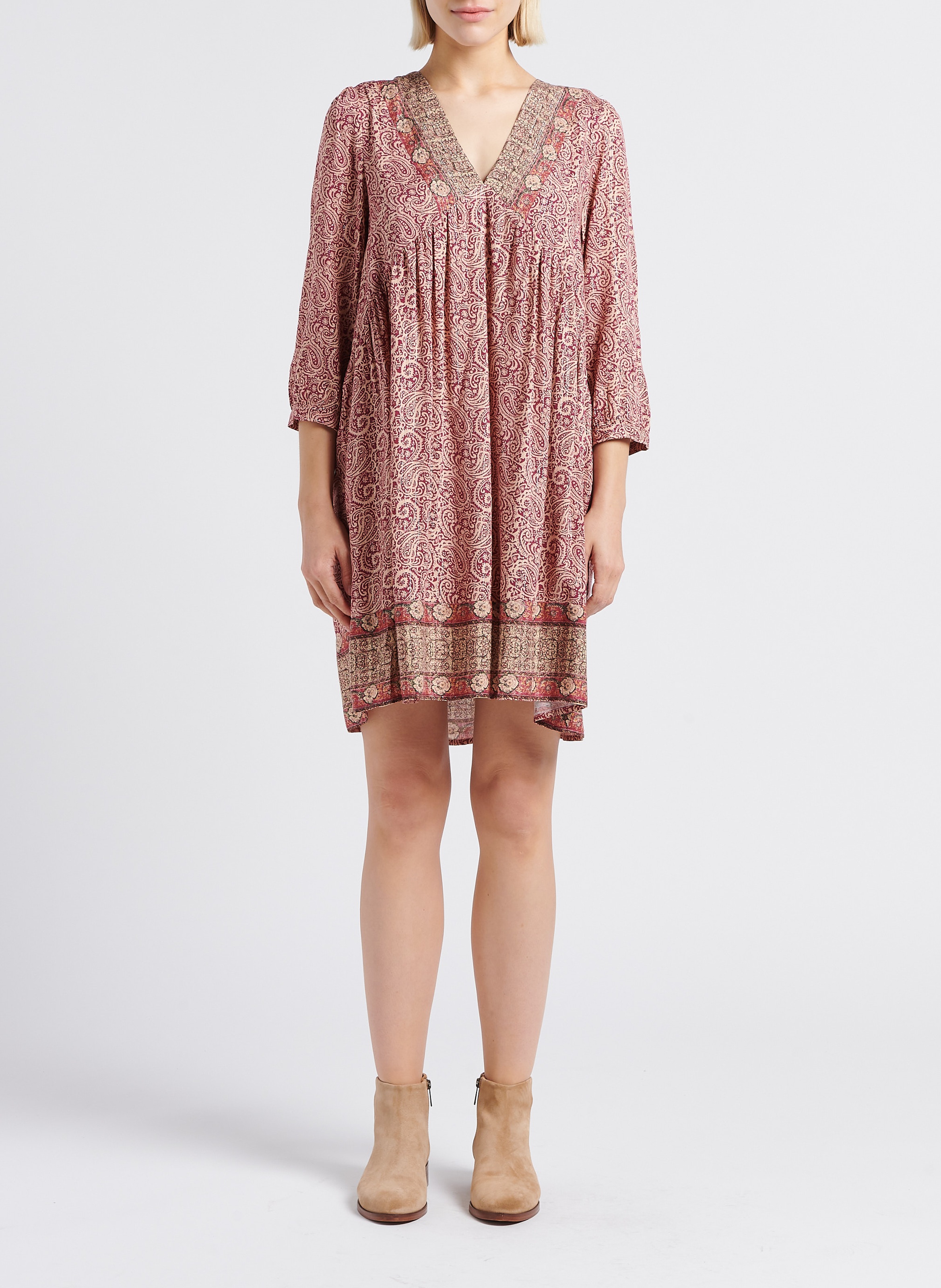 Robe courte col V imprimée  GRACE ET MILA Rose