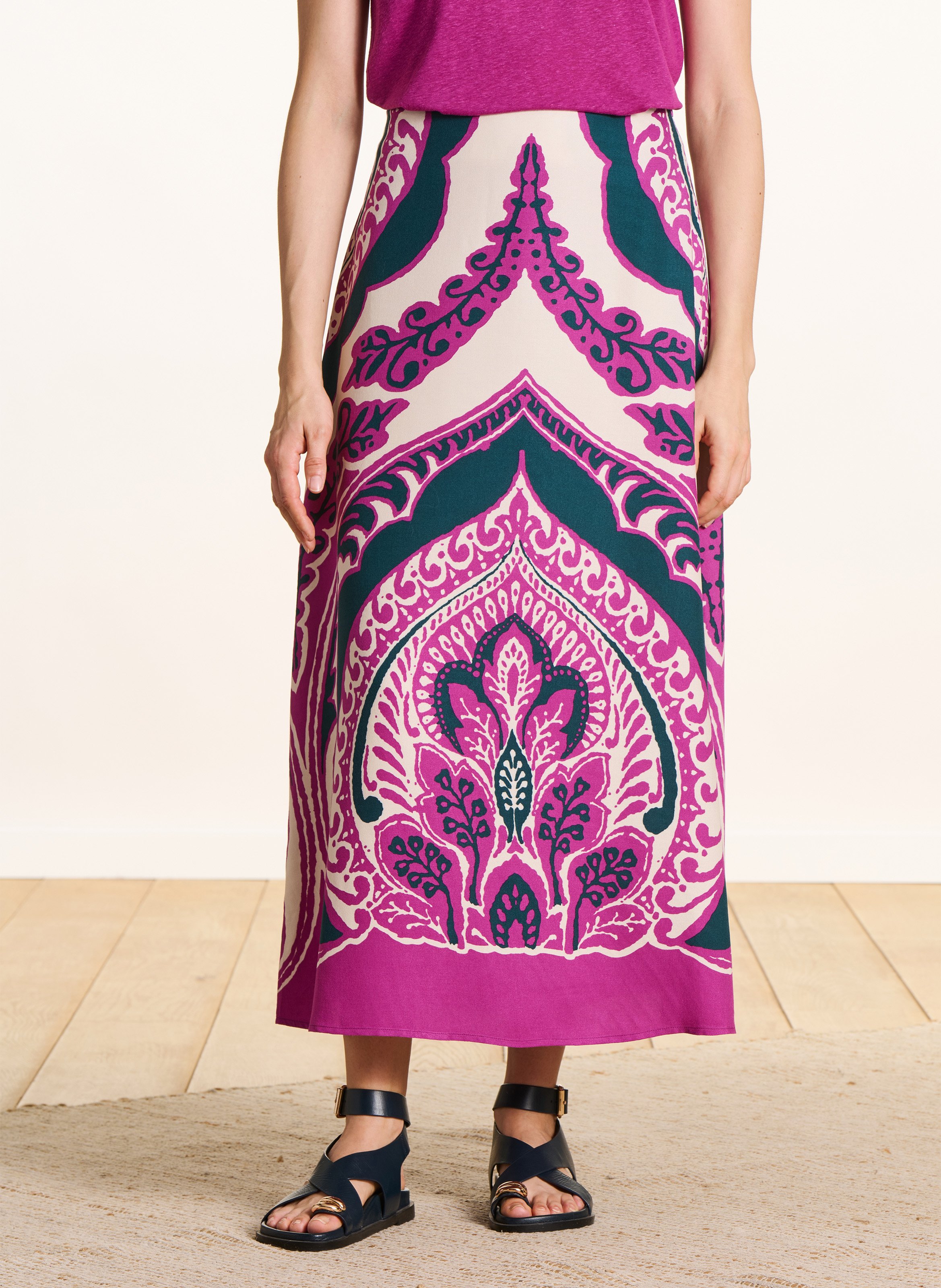 Jupe midi évasée à imprimé LA FEE MARABOUTEE Violet