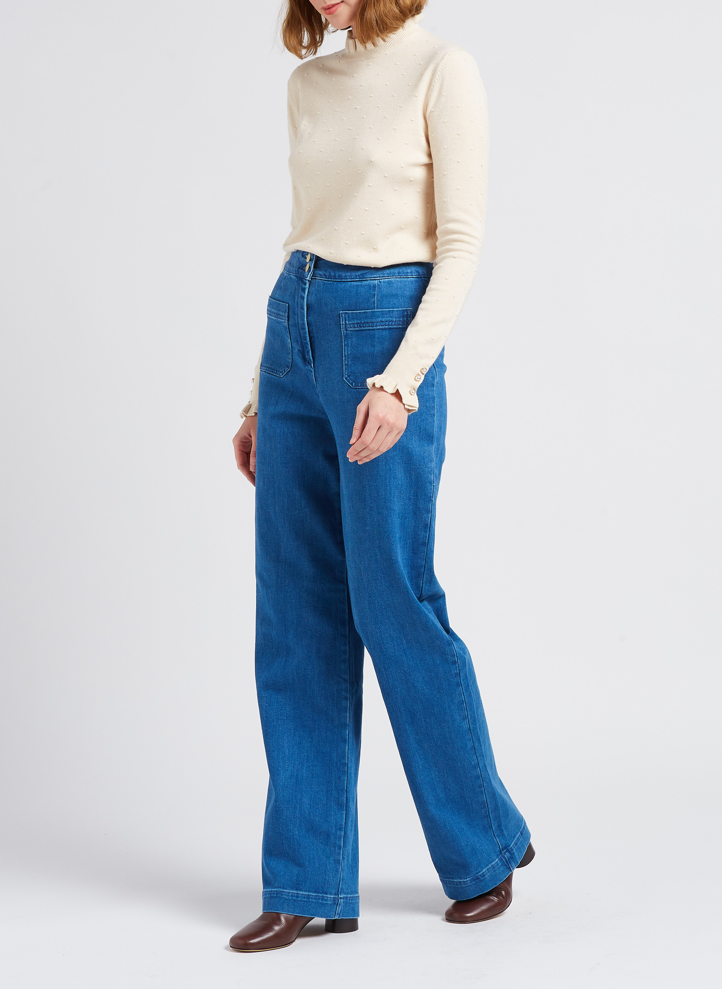 Pull col rond jacquard à volants LA PETITE ETOILE Beige