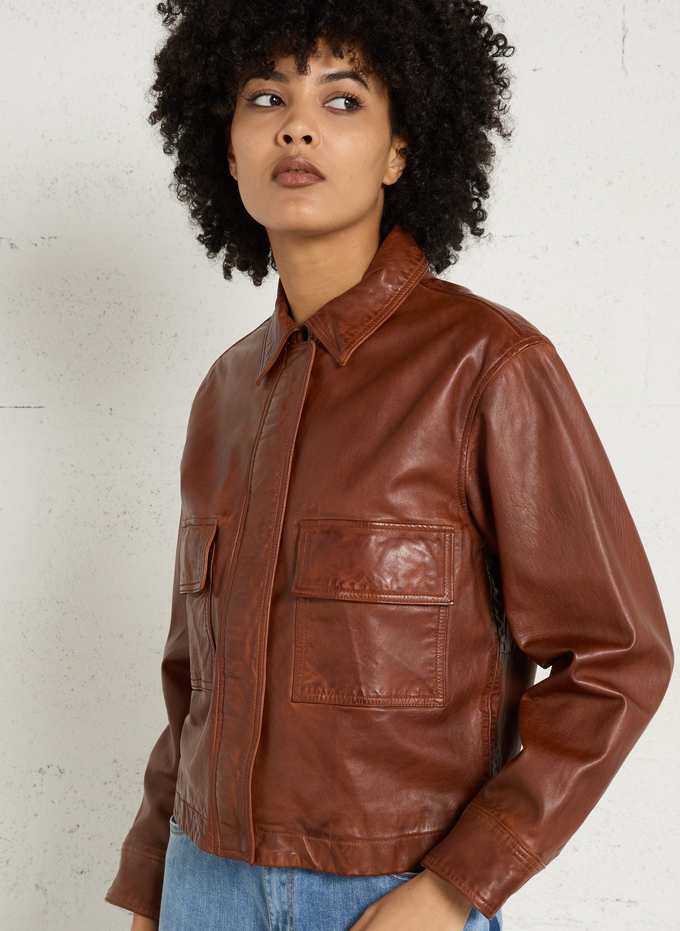 Lambskin leather jacket with classic collar MAISON 123 Beige