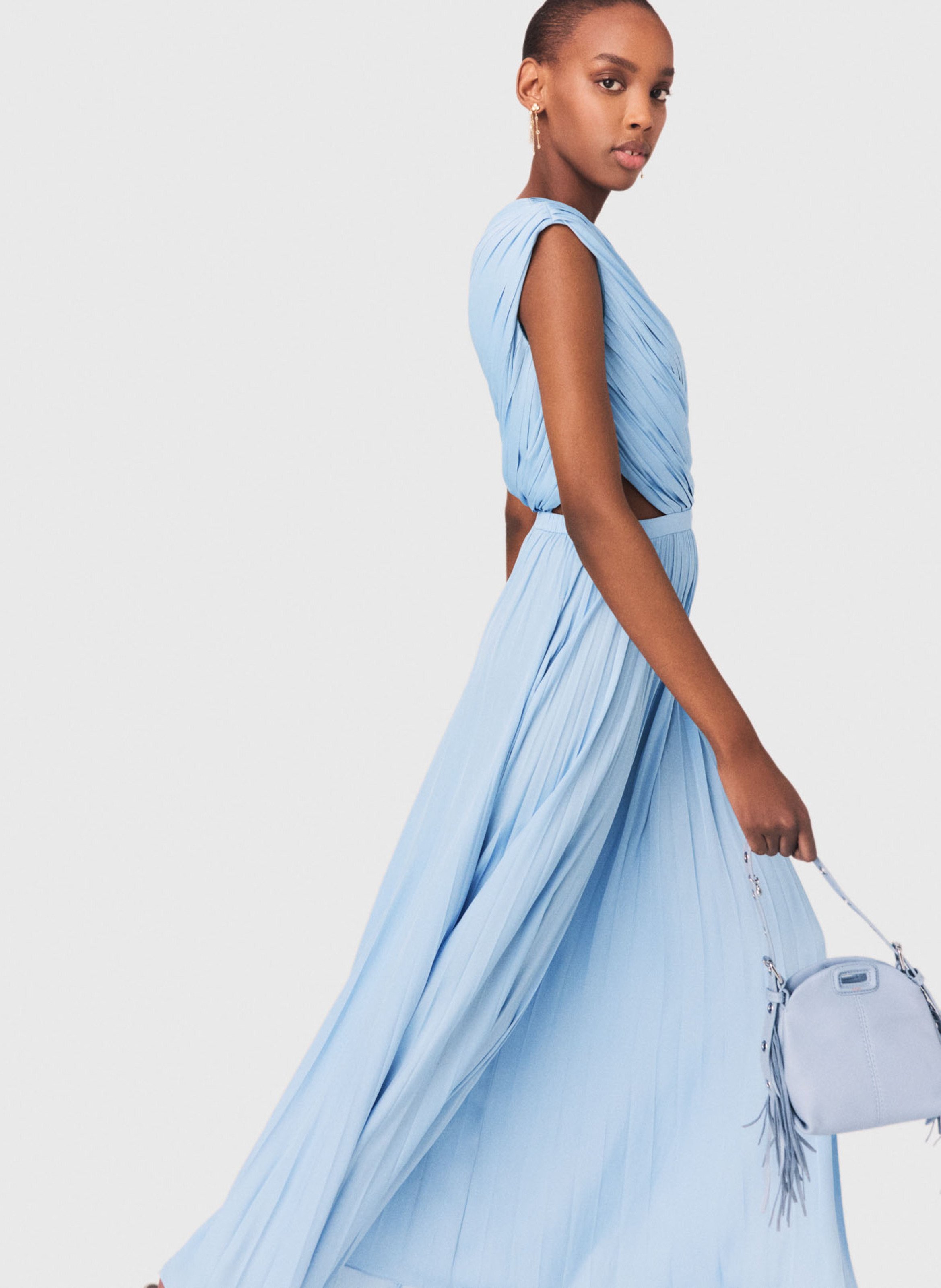 Lange, asymmetrische jurk met uitlopende rok MAJE Blauw