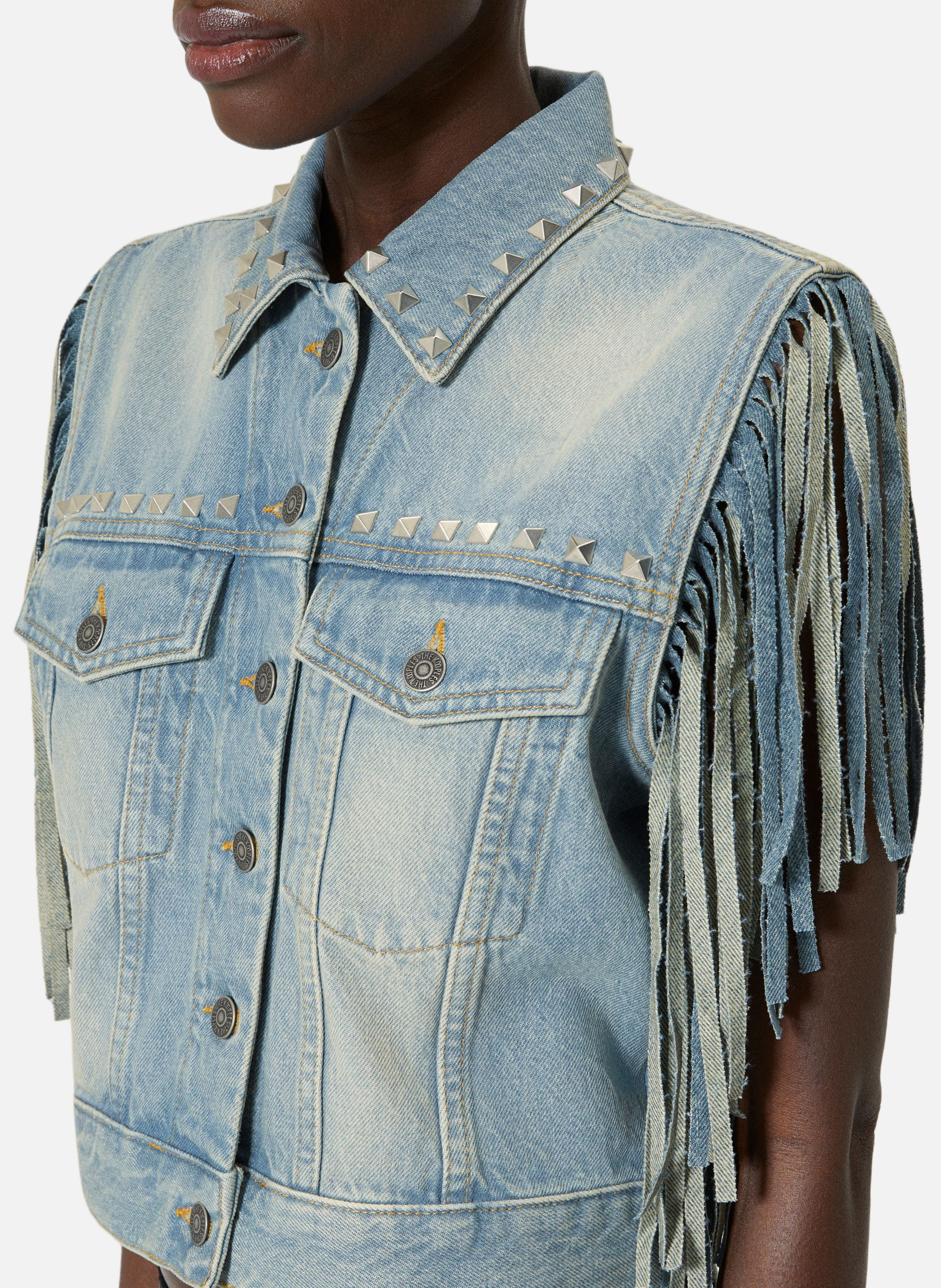 Blouson en denim avec franges et studs THE KOOPLES Bleu