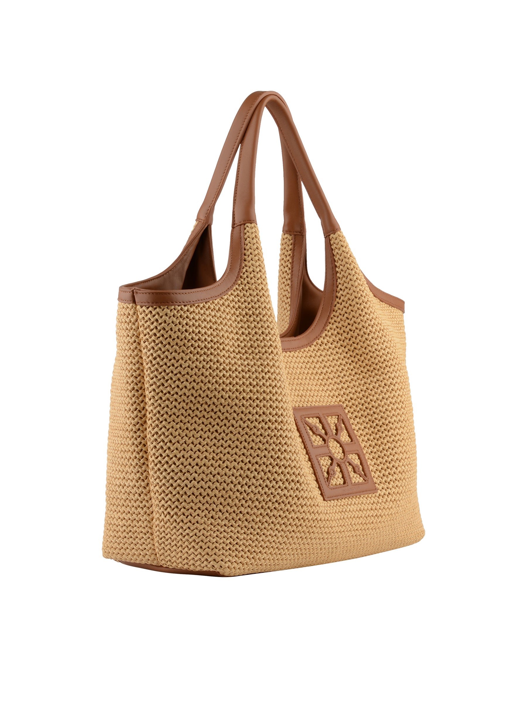Straw shoulder bag trimmed with leather POURCHET Golden