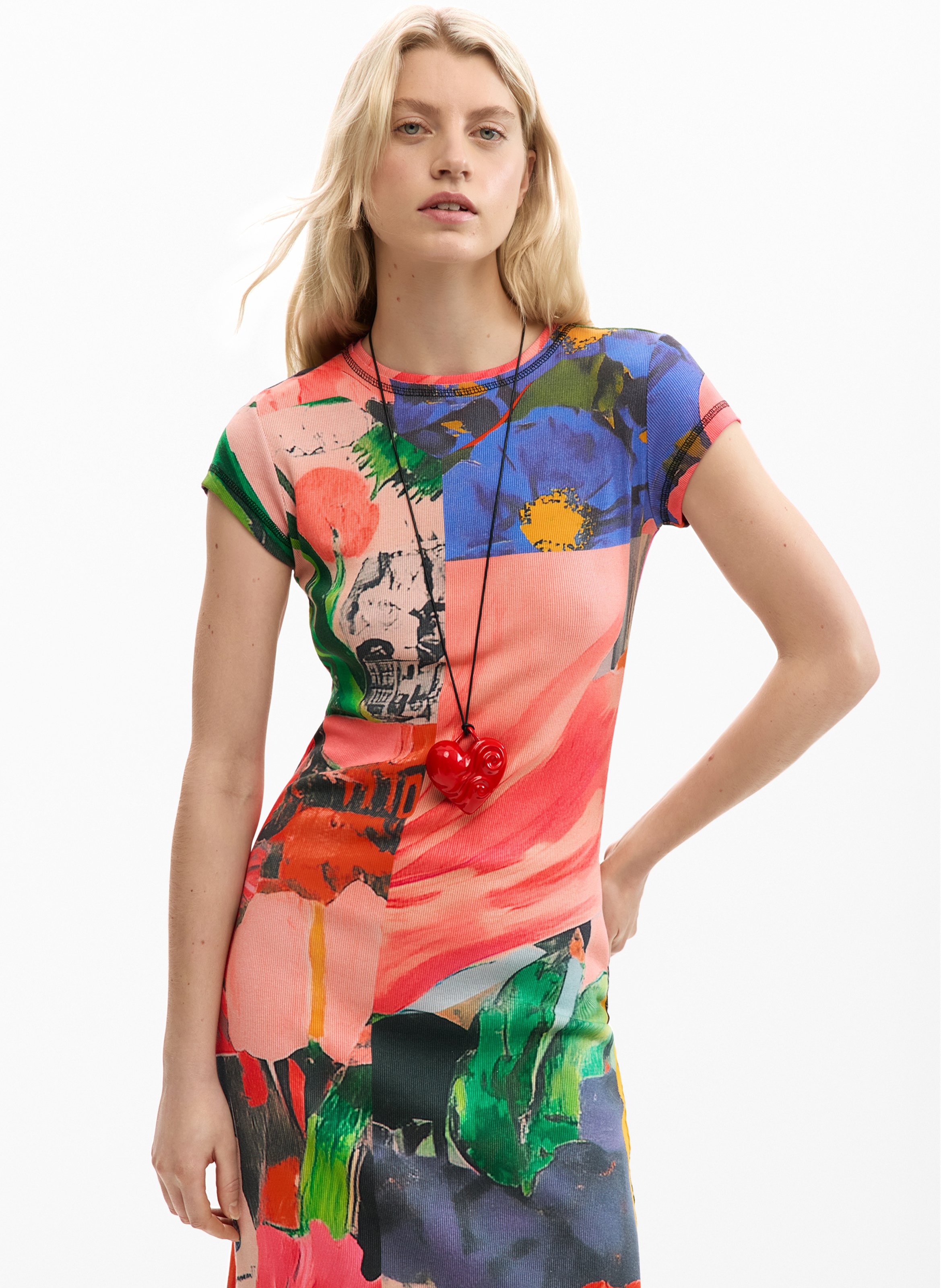 Gerade geschnittenes Midikleid mit Print DESIGUAL Rot