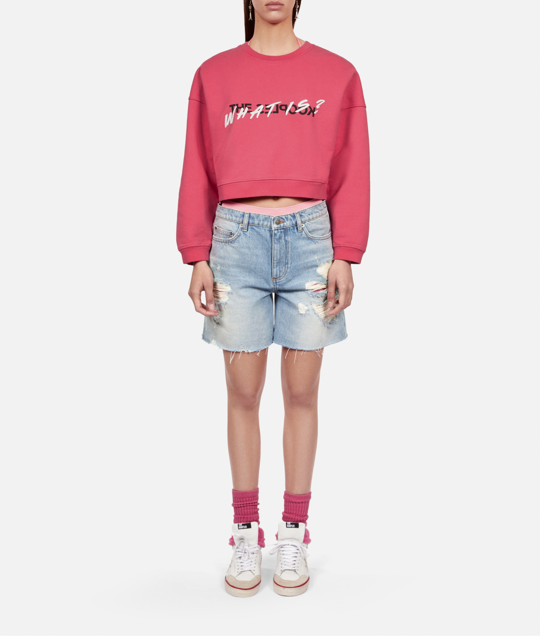 Sweat court col rond sérigraphié en coton  THE KOOPLES Rose