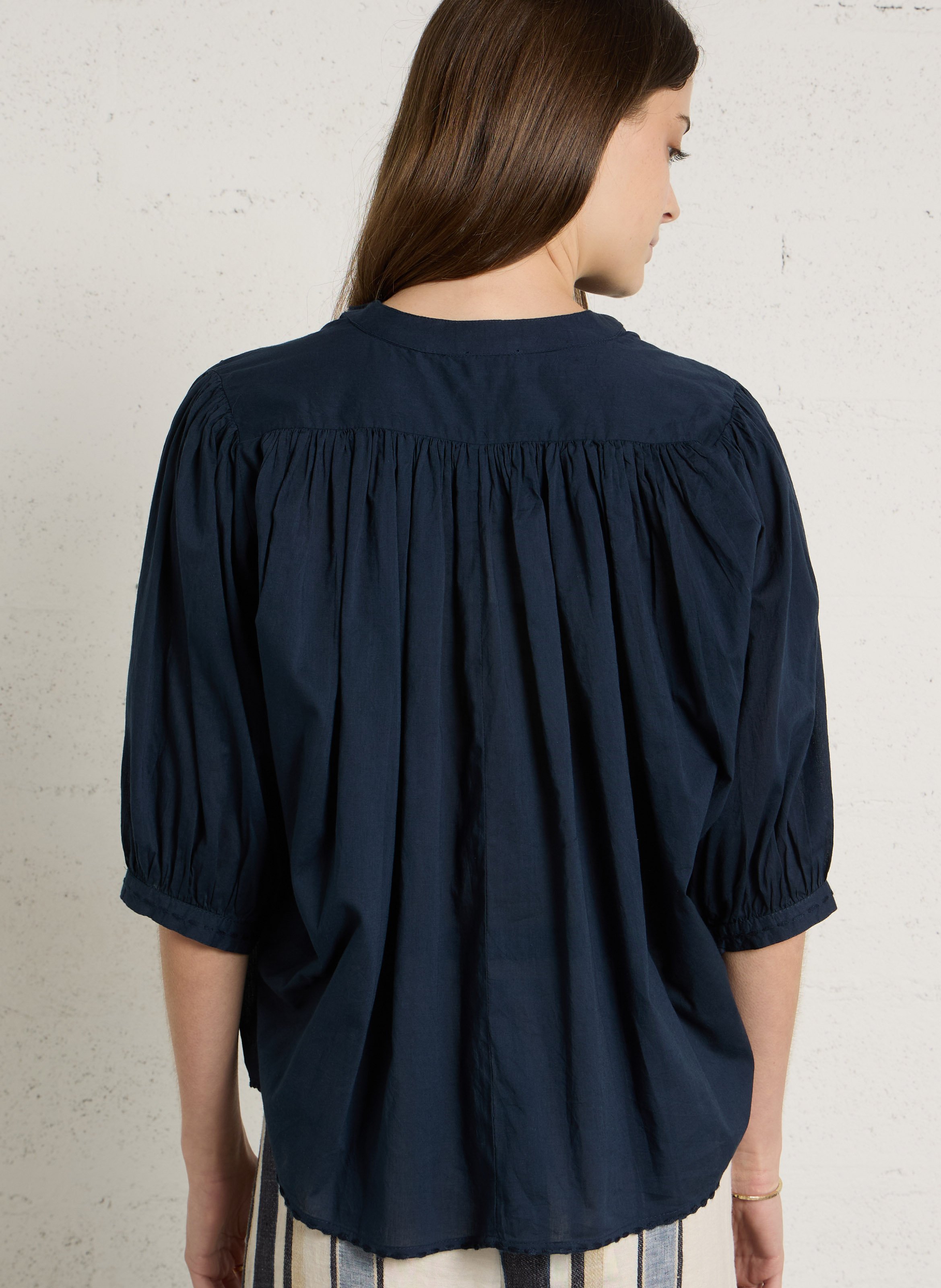 Chemise ample col mao en coton DIEGA Bleu