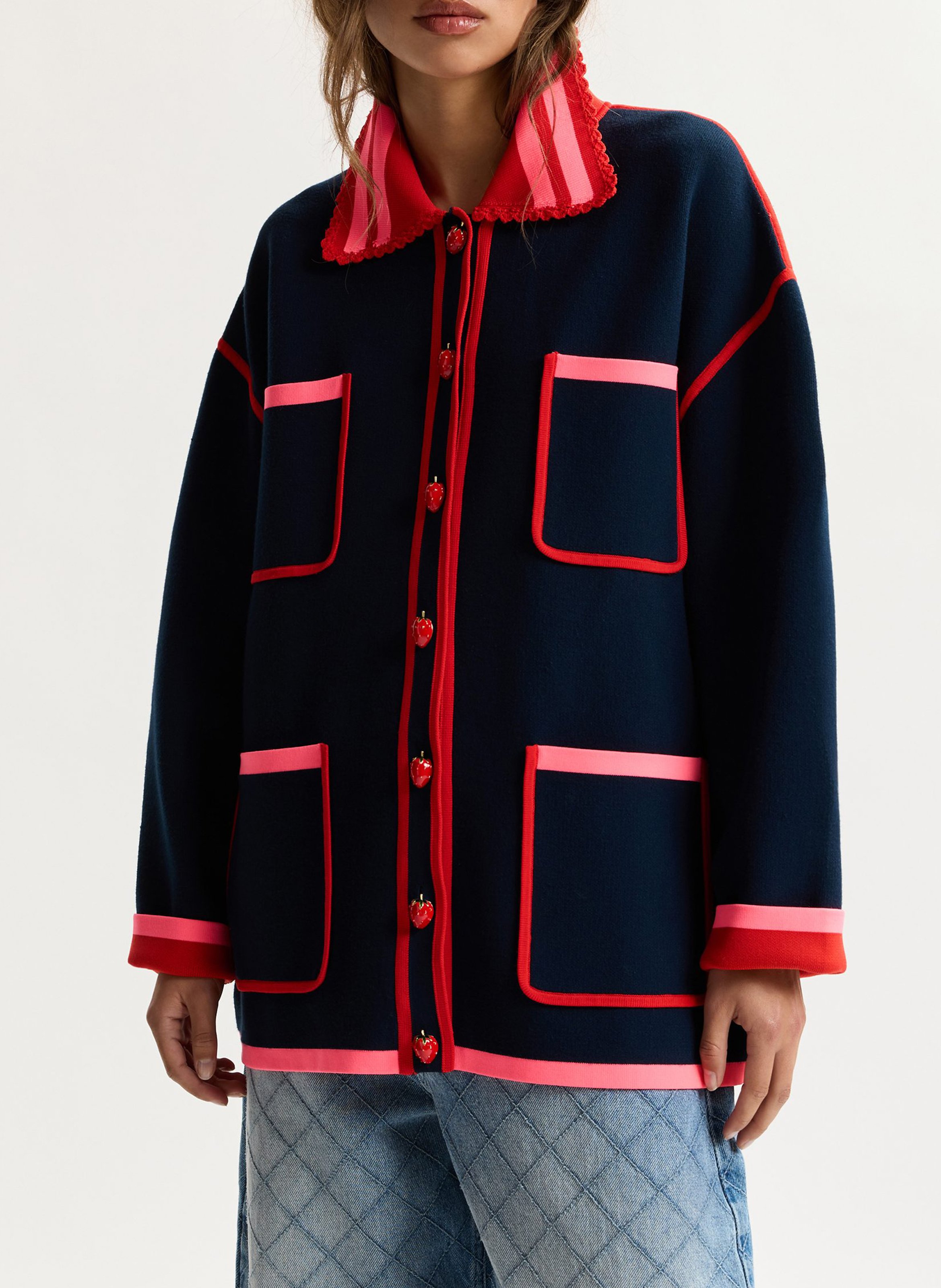 Oversize-Strickjacke mit klassischem Kragen ESSENTIEL ANTWERP Blau