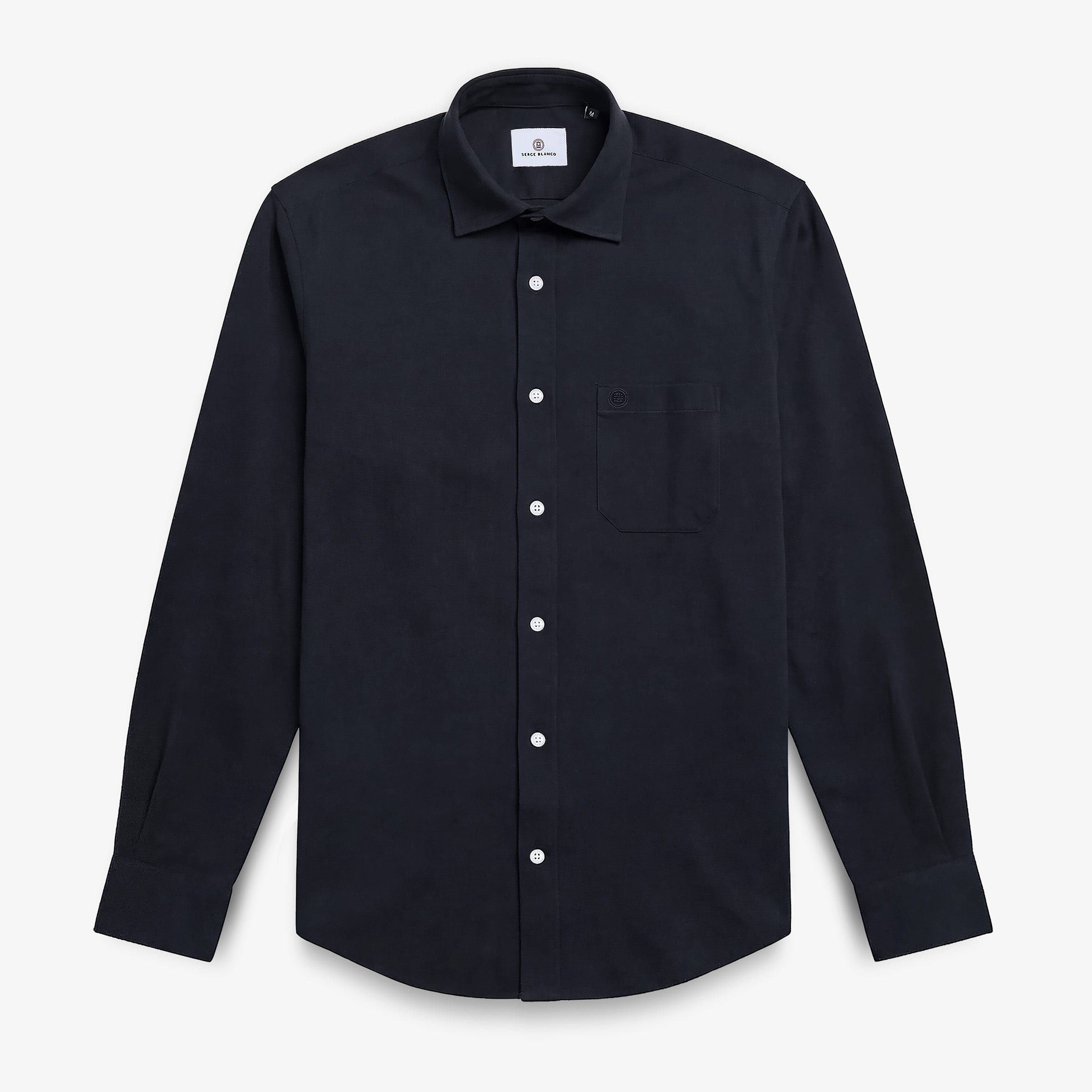 Plain long-sleeved navy blue cotton shirt SERGE BLANCO Blue