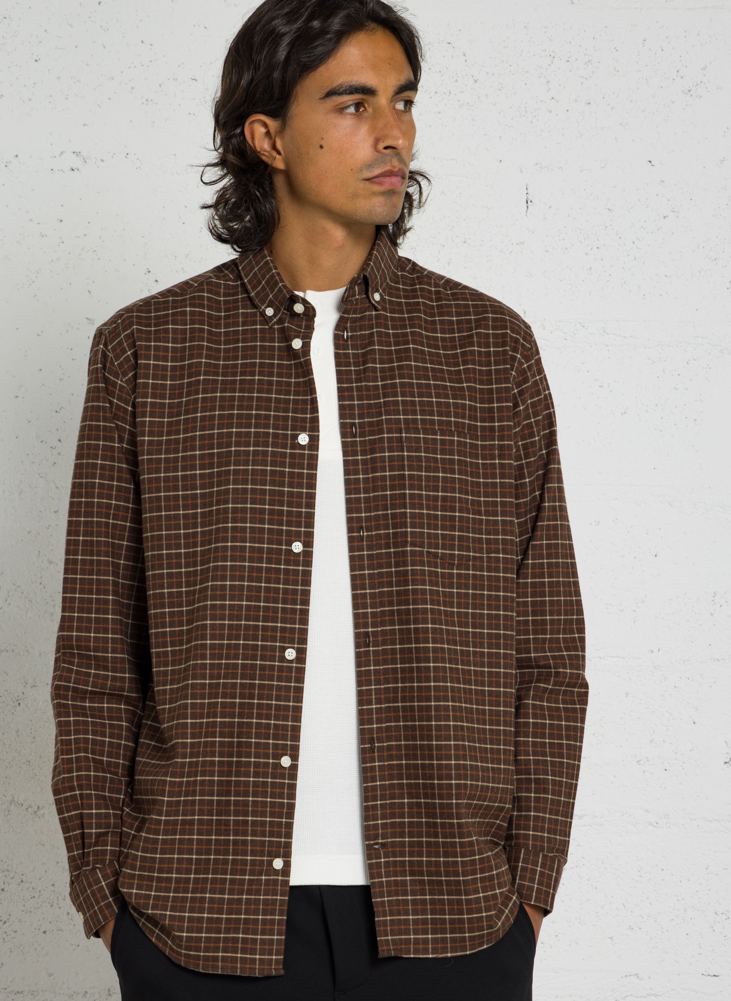 Chemise col américain en coton AU PRINTEMPS PARIS Marron