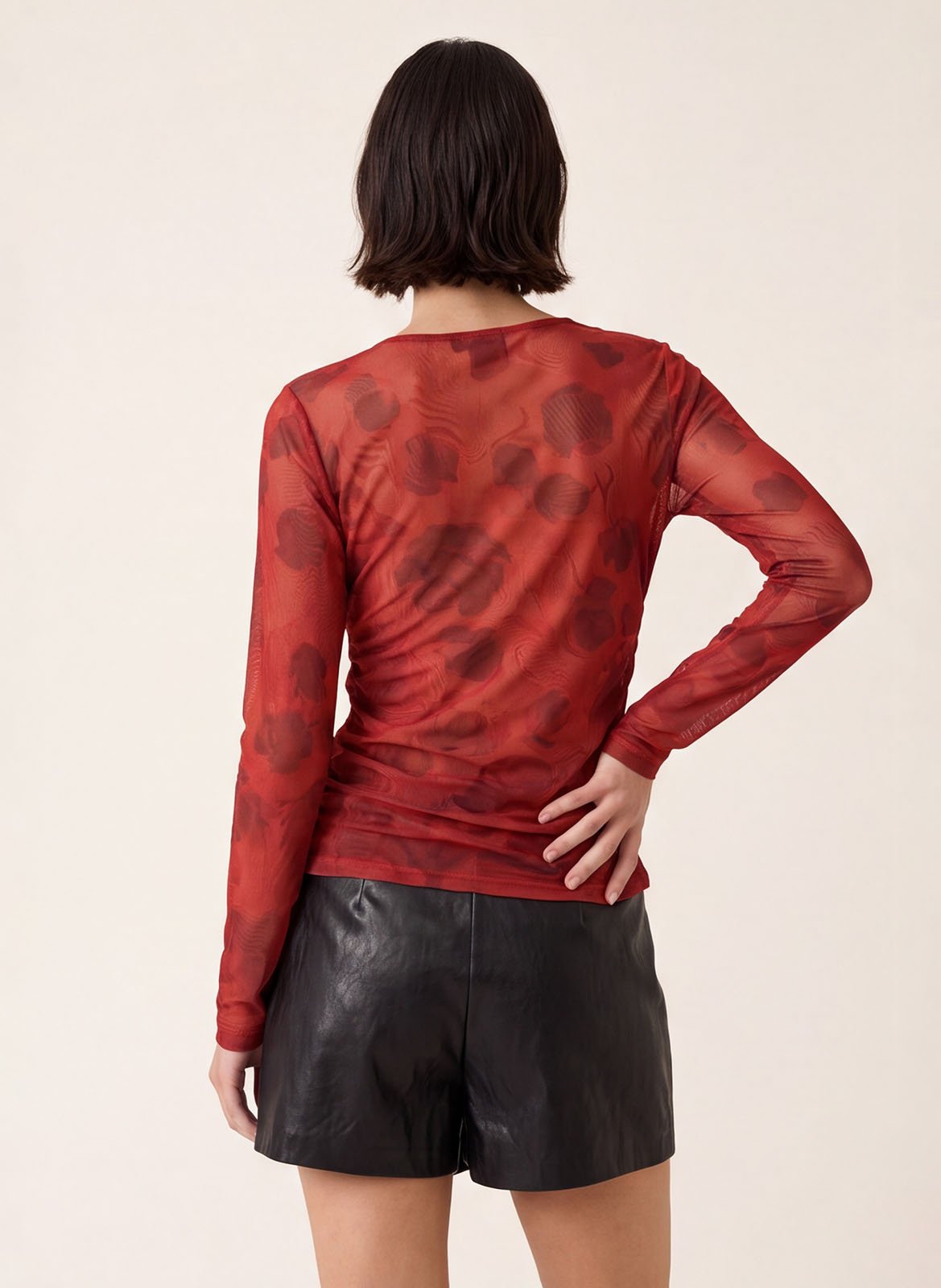 Top manches longues à imprimé floral KOOKAI Rouge