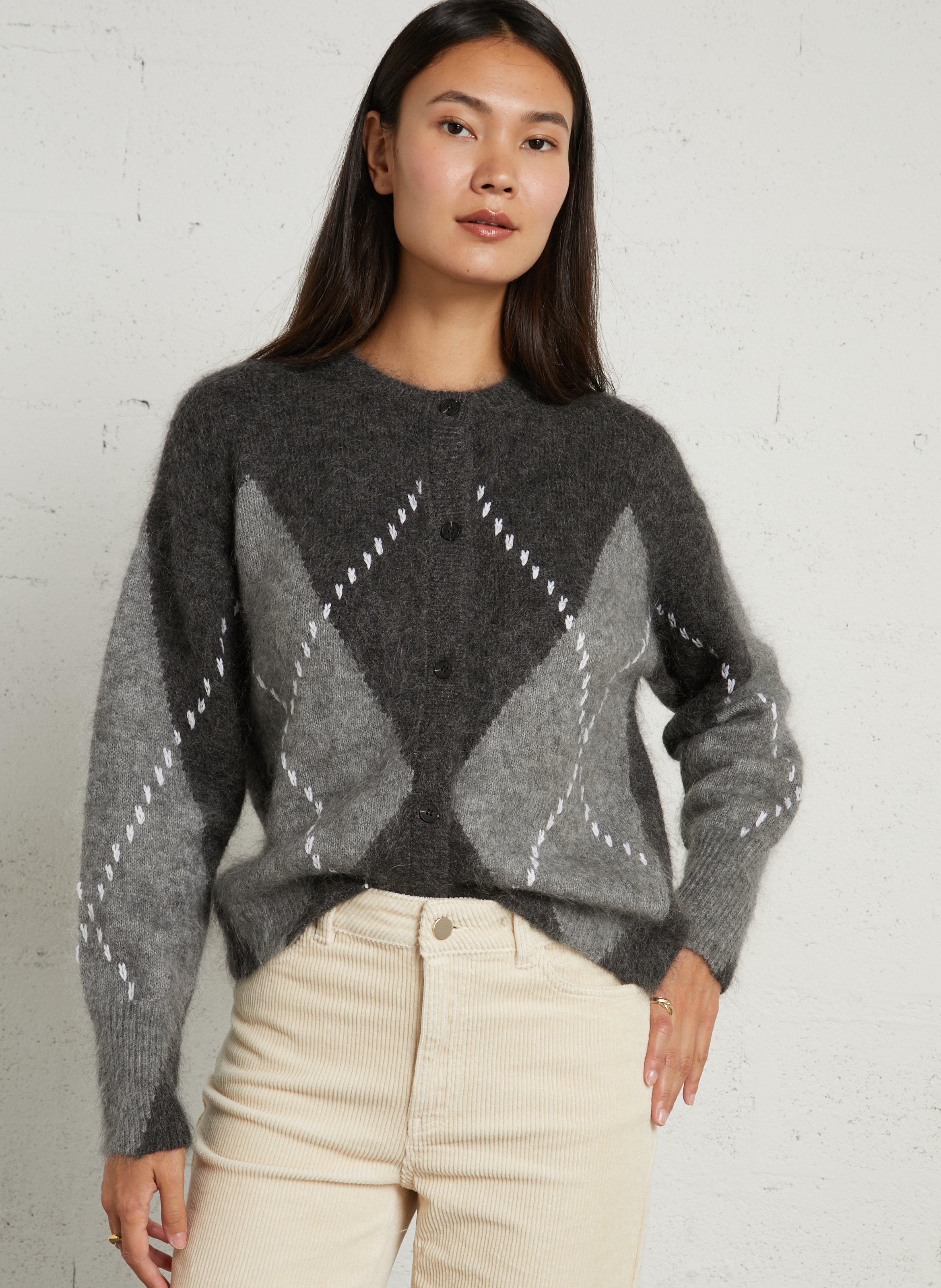 Loose fit round neck jacquard vest MAISON 123 Grey