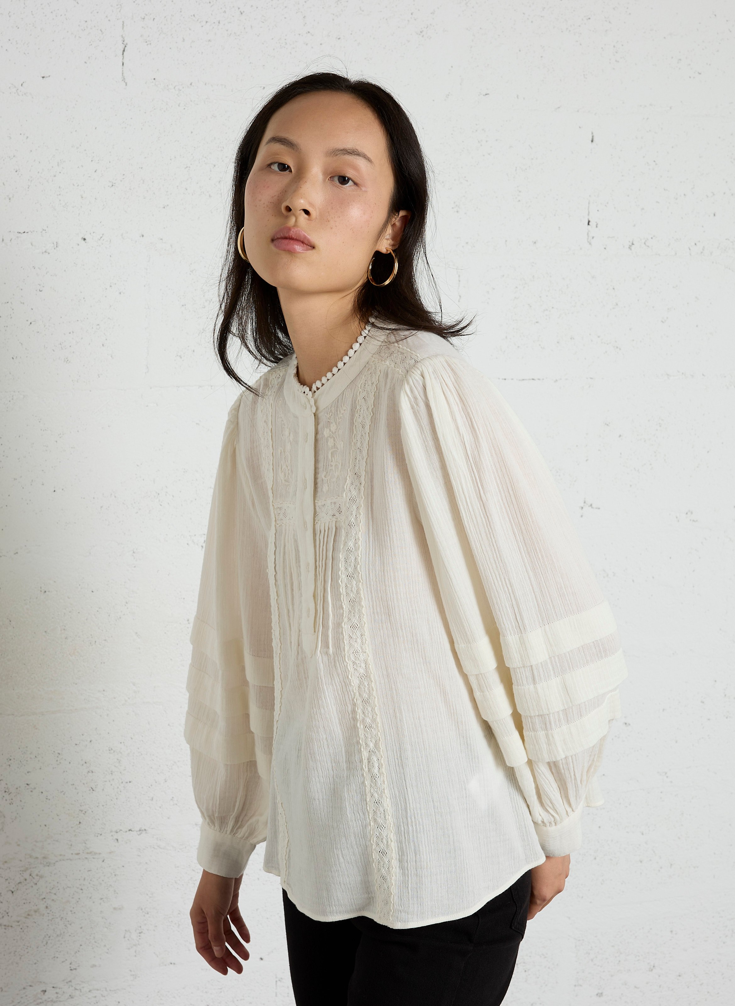 Weite Baumwollbluse mit Stickerei SUD EXPRESS Weiss