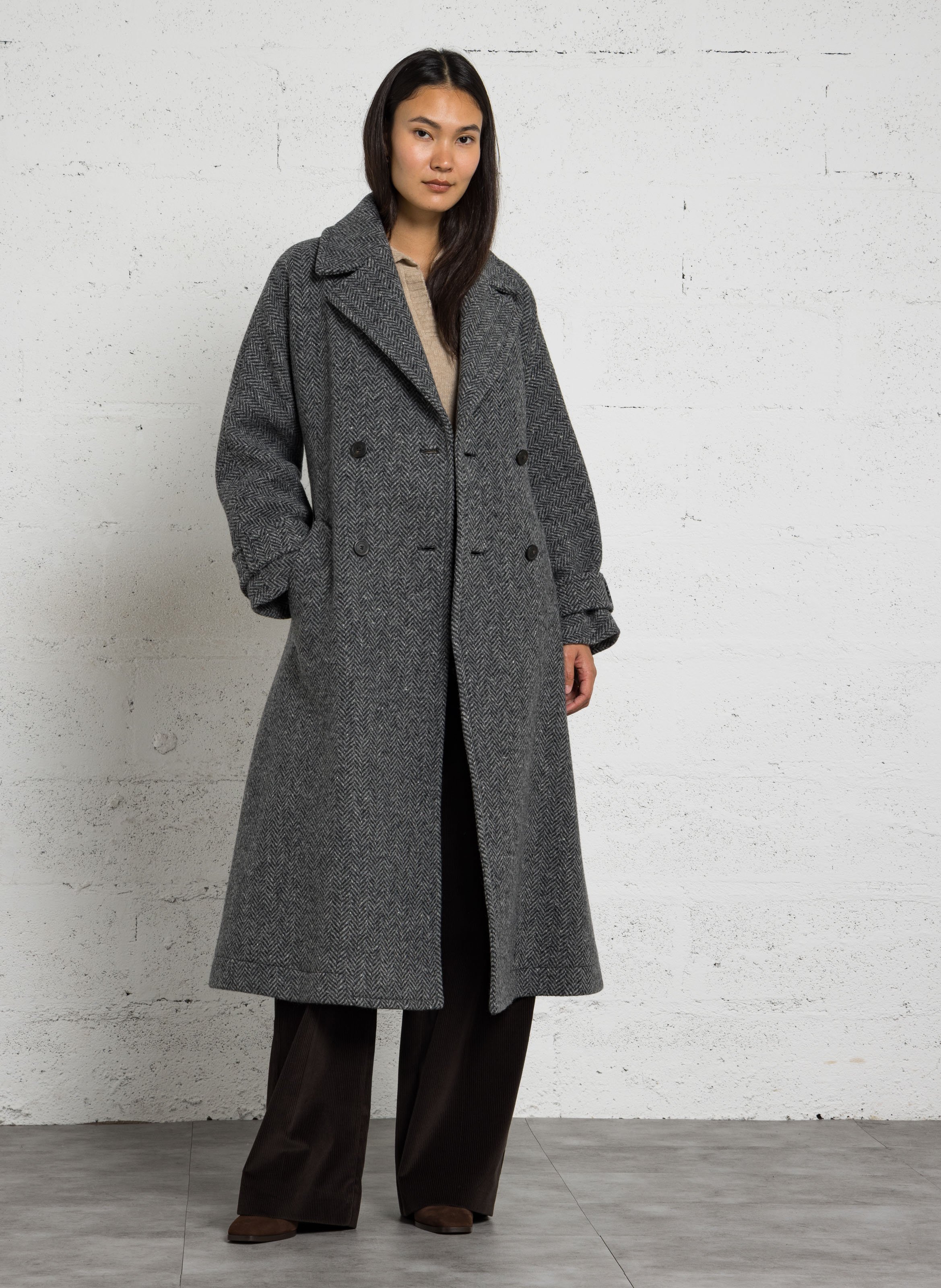 Manteau ceinturé et long en laine mélangée MAX MARA WEEK END Noir