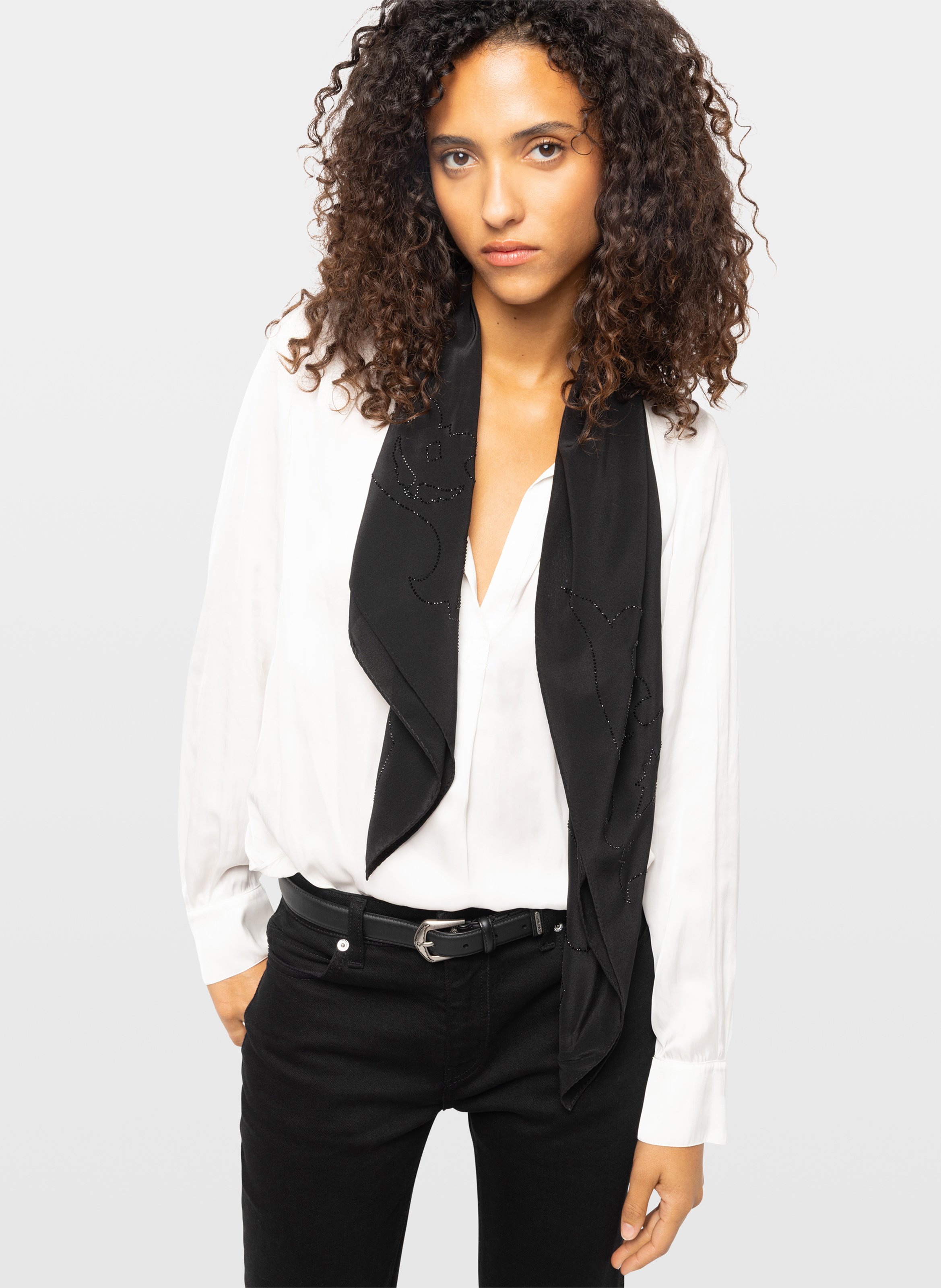 Echarpe à strass en soie ZADIG&VOLTAIRE Noir