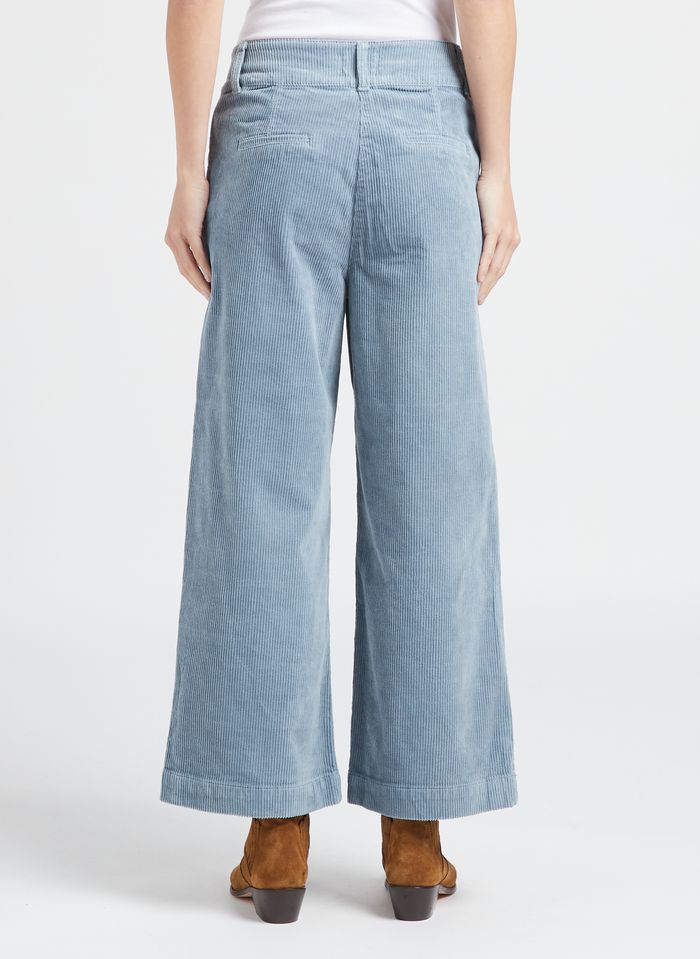 Blue Wide-leg cotton corduroy pants