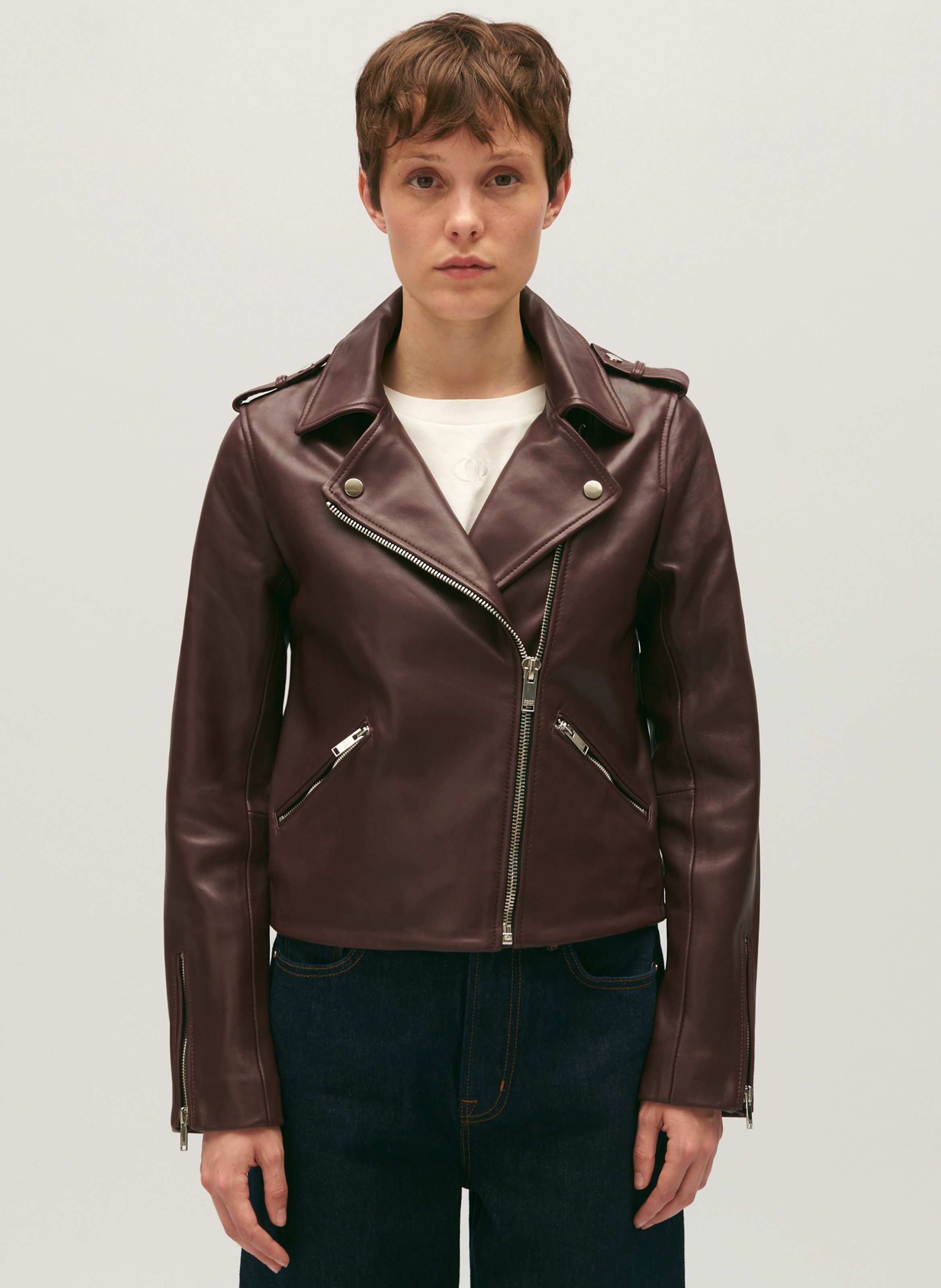 Leather Jacket With Tailored Collar Bordeaux Claudie Pierlot