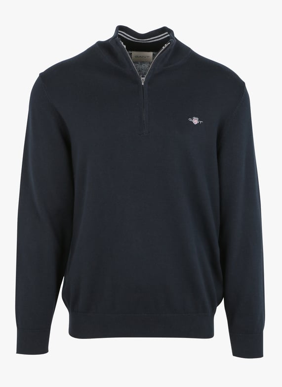 Cotton sweater with zip-Up neck Evening blue Gant Men 8030564