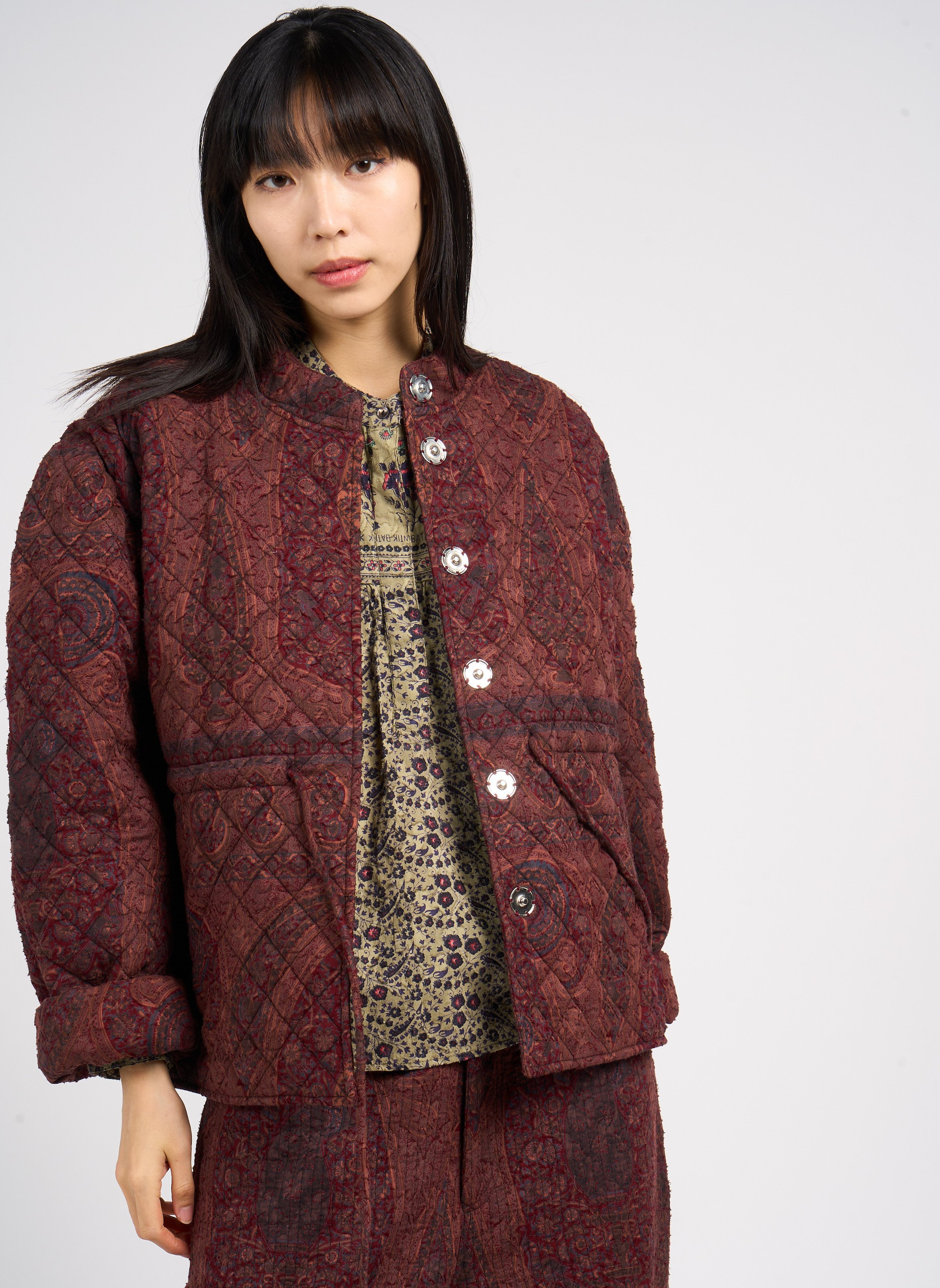 Burgundy quilted jacket womens best sale