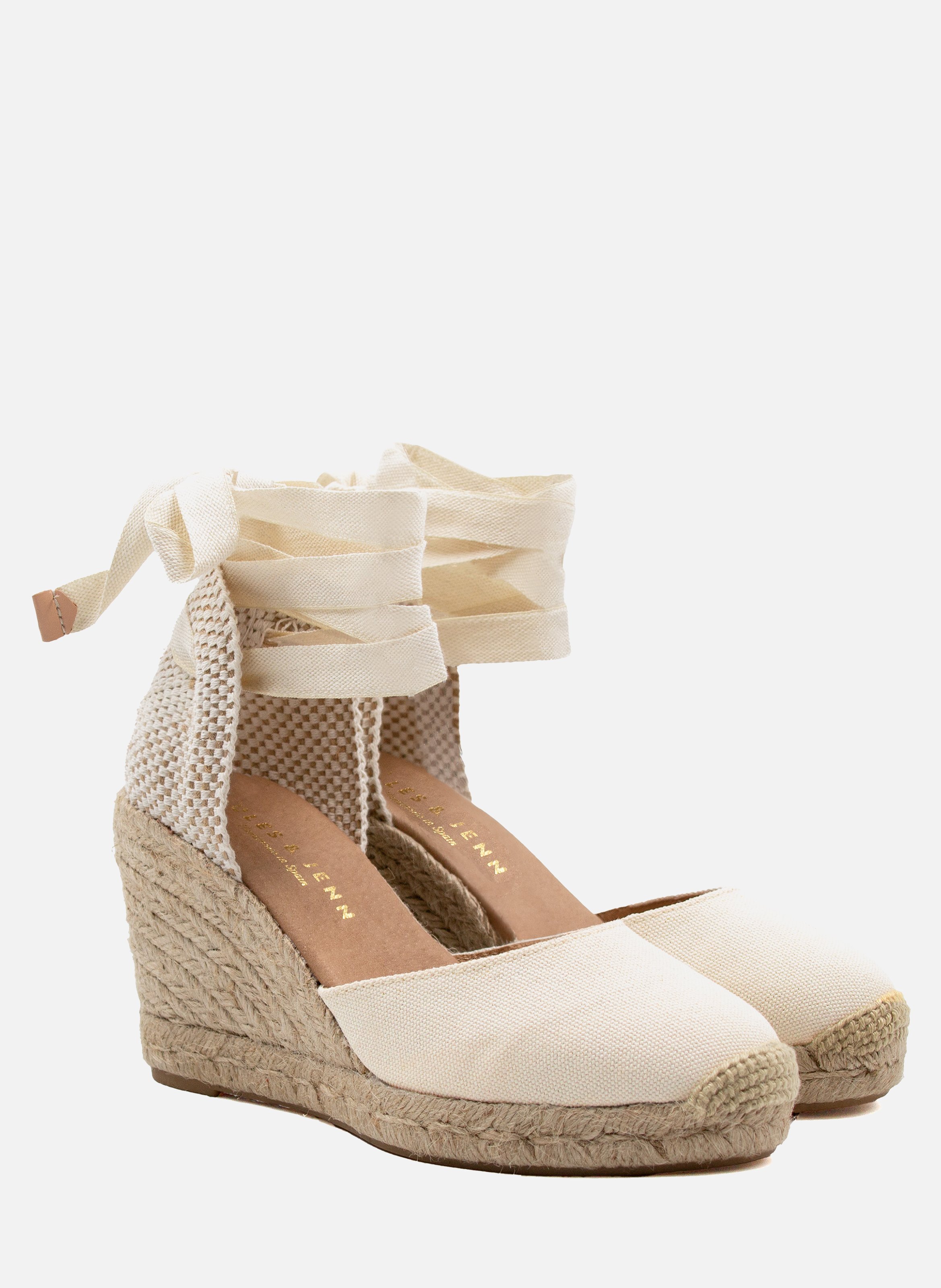 Laced Wedge Espadrilles made from Recycled Canvas JULES & JENN Beige