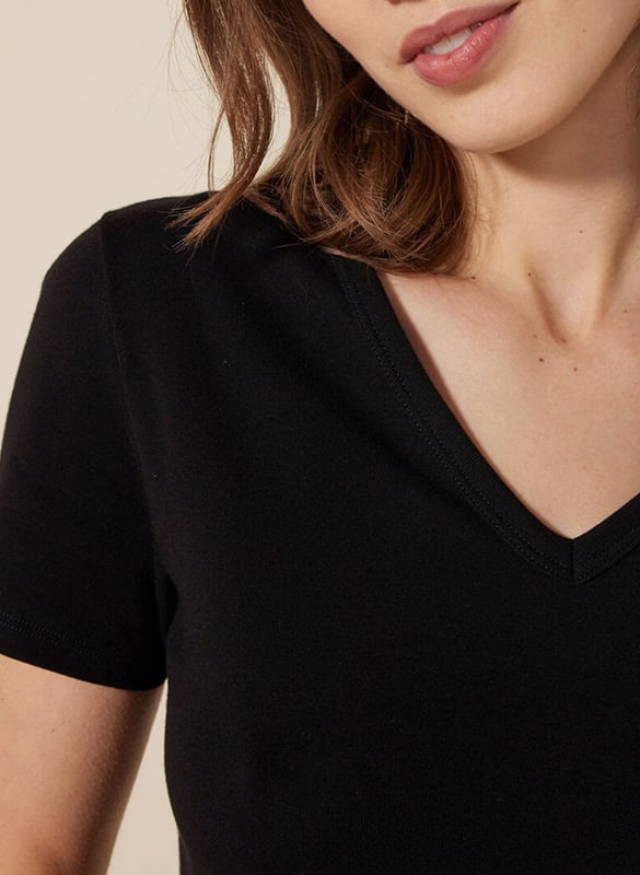 Tee-shirt droit à col V en coton  PETIT BATEAU Noir