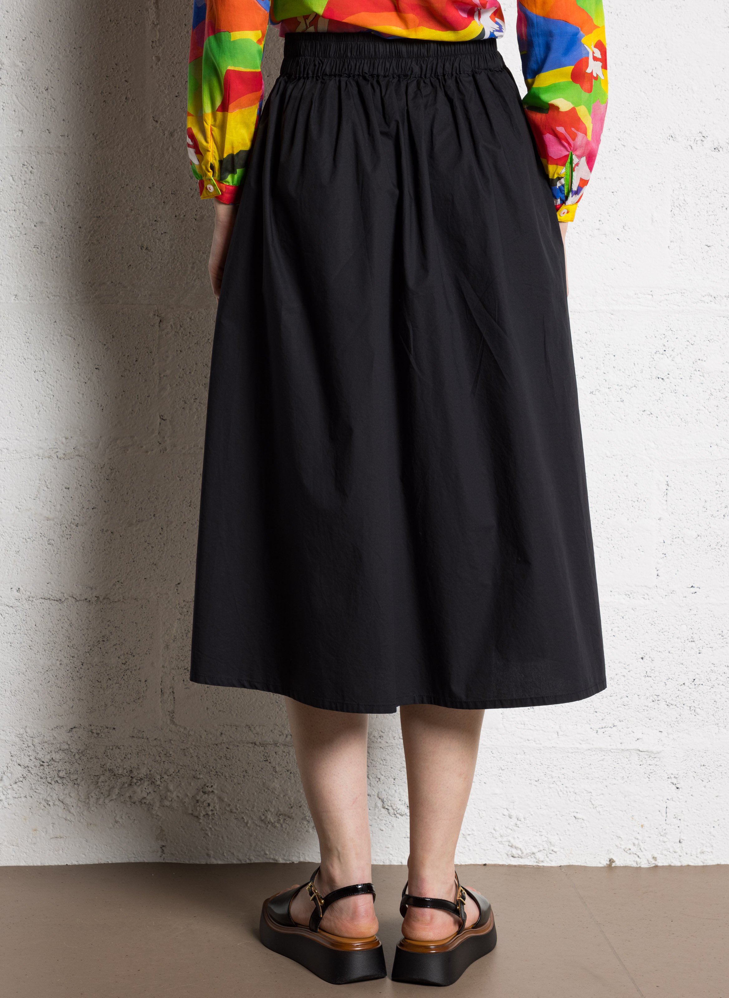 Jupe midi évasée taille haute en popeline de coton BELLA JONES Noir