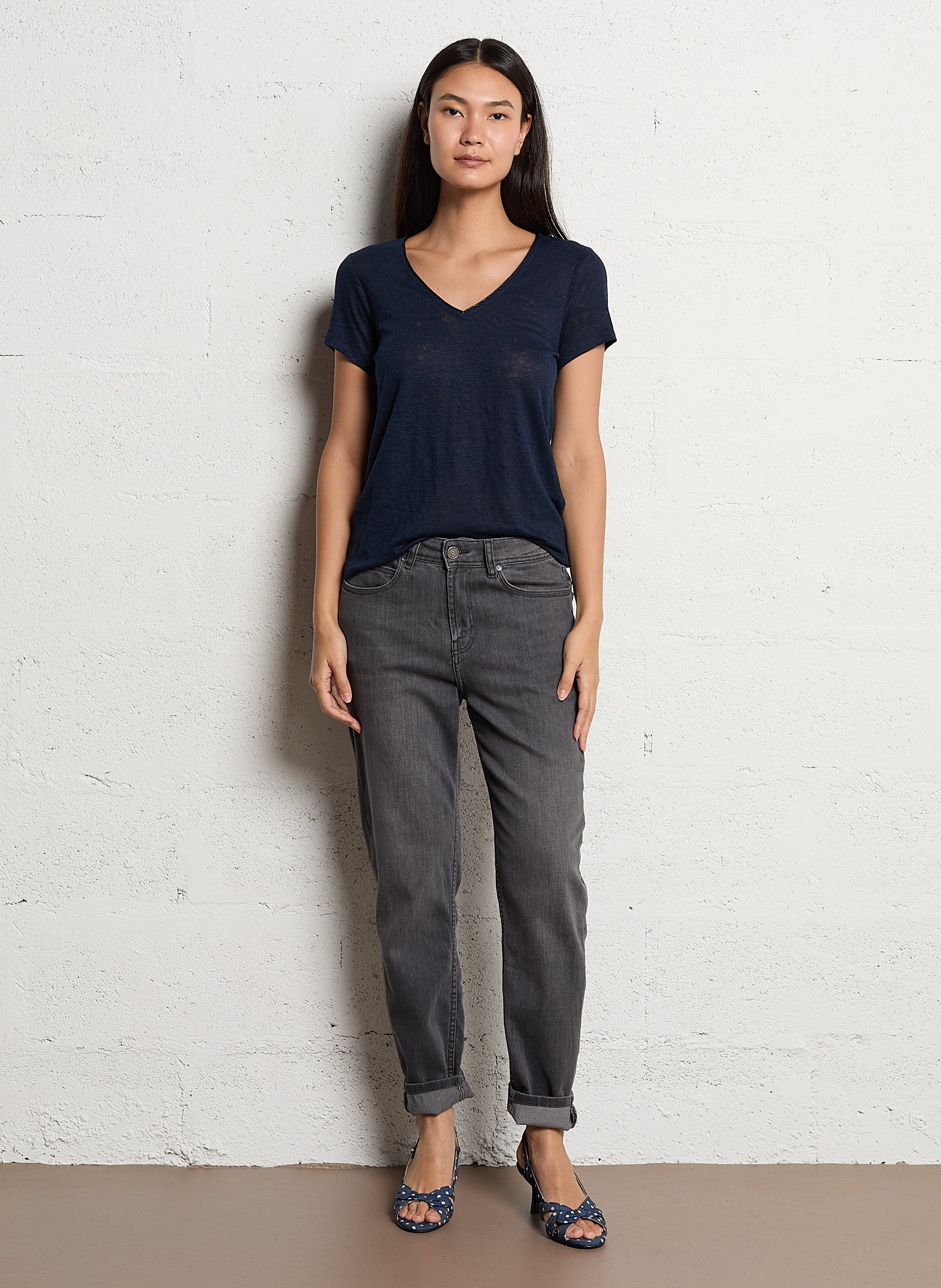 Tee-shirt col V en lin SUD EXPRESS Bleu