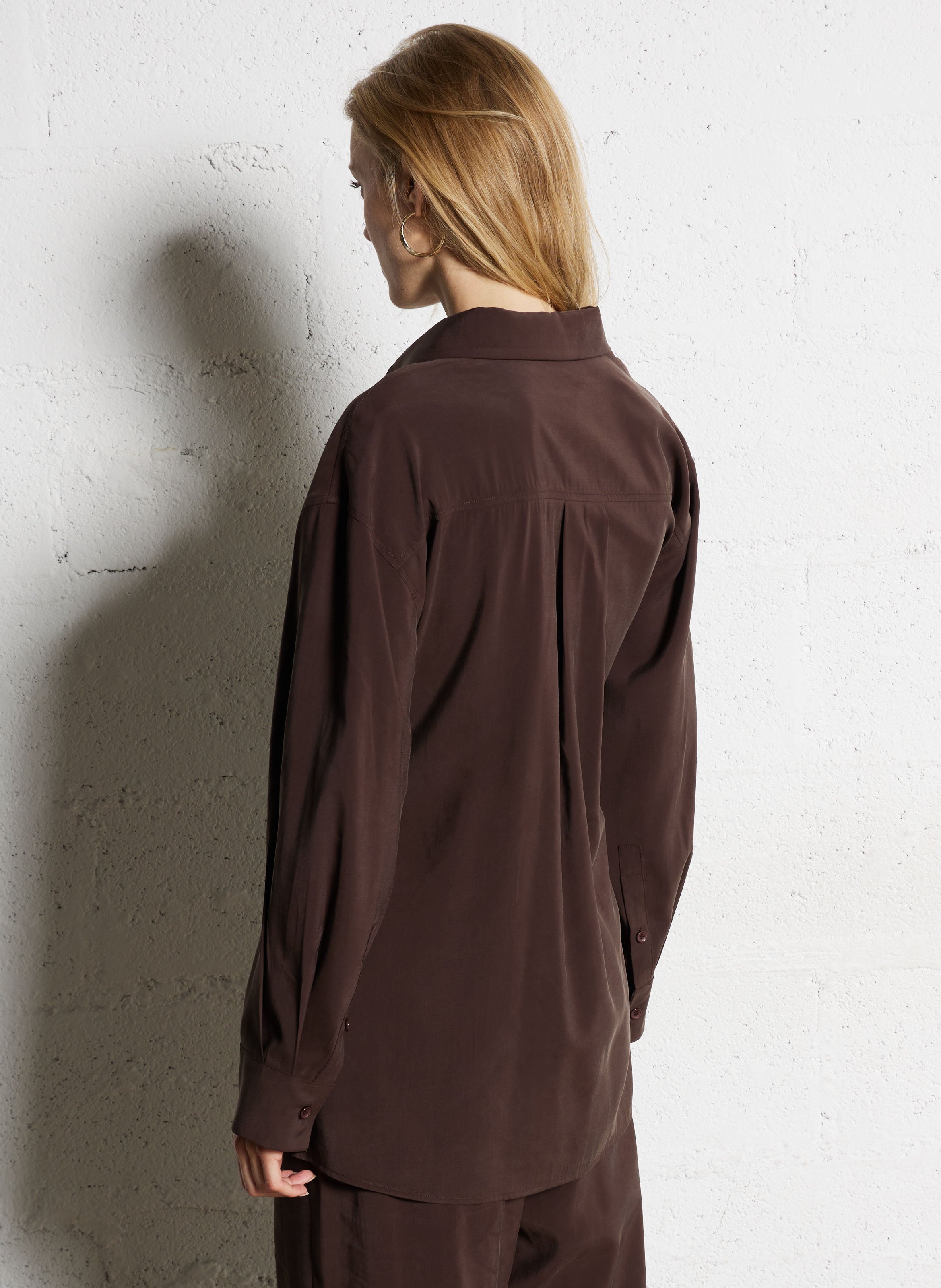 Solid straight shirt with tie SUNCOO Brown