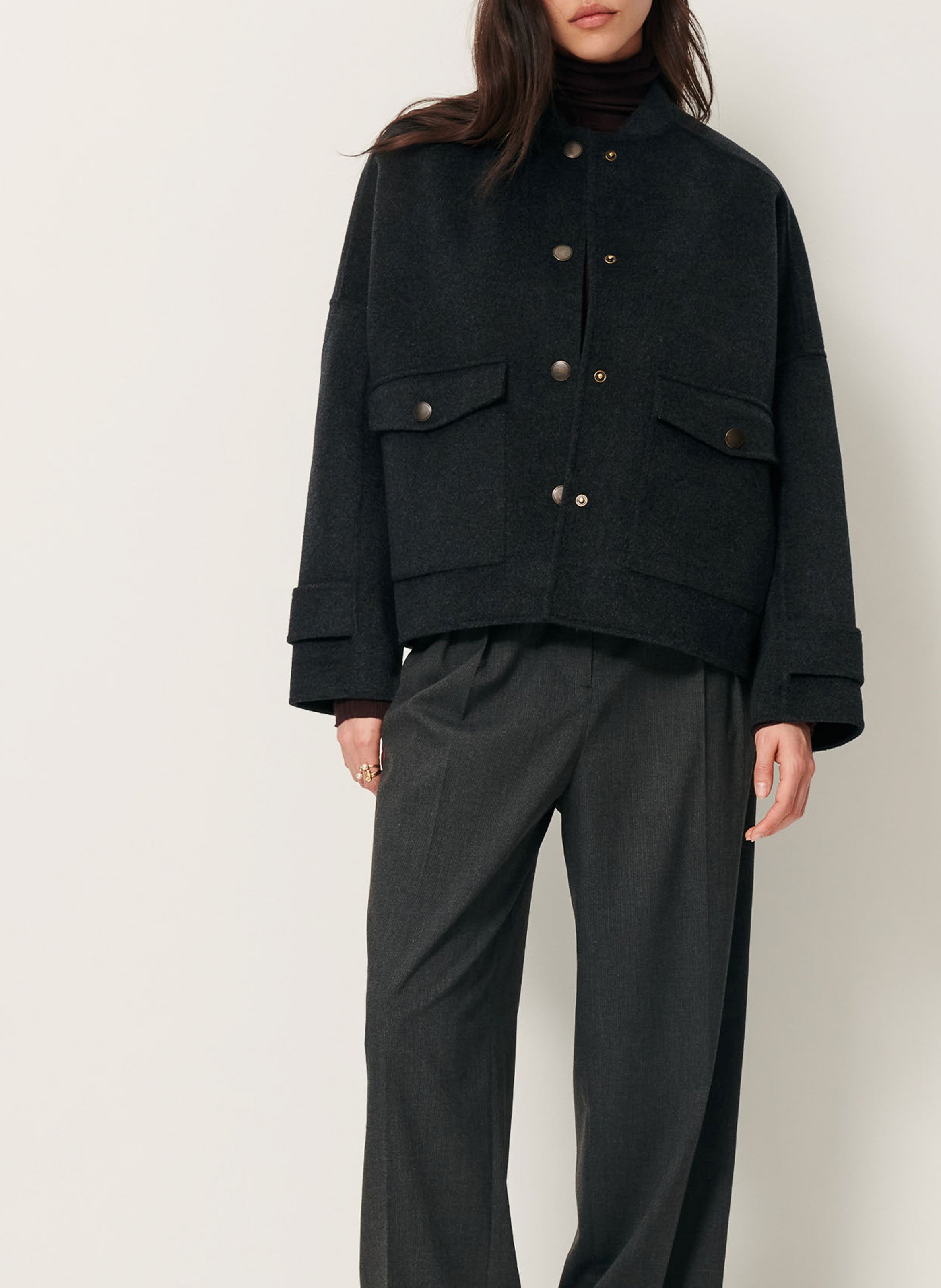 Teddy-style wool blend jacket SESSUN Grey