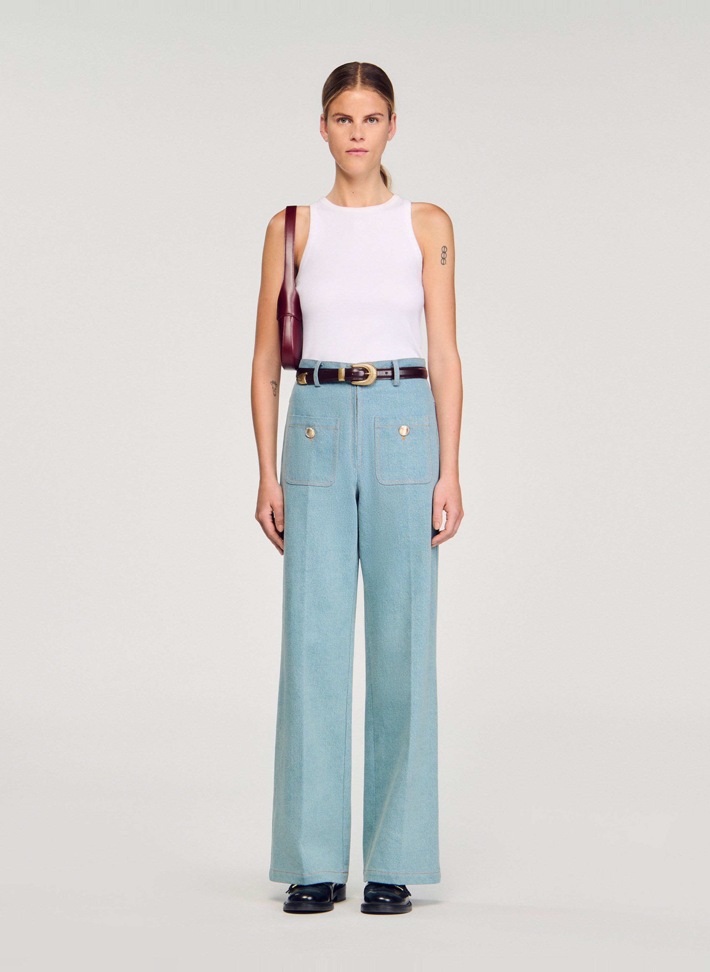 Jean large en coton SANDRO Bleu