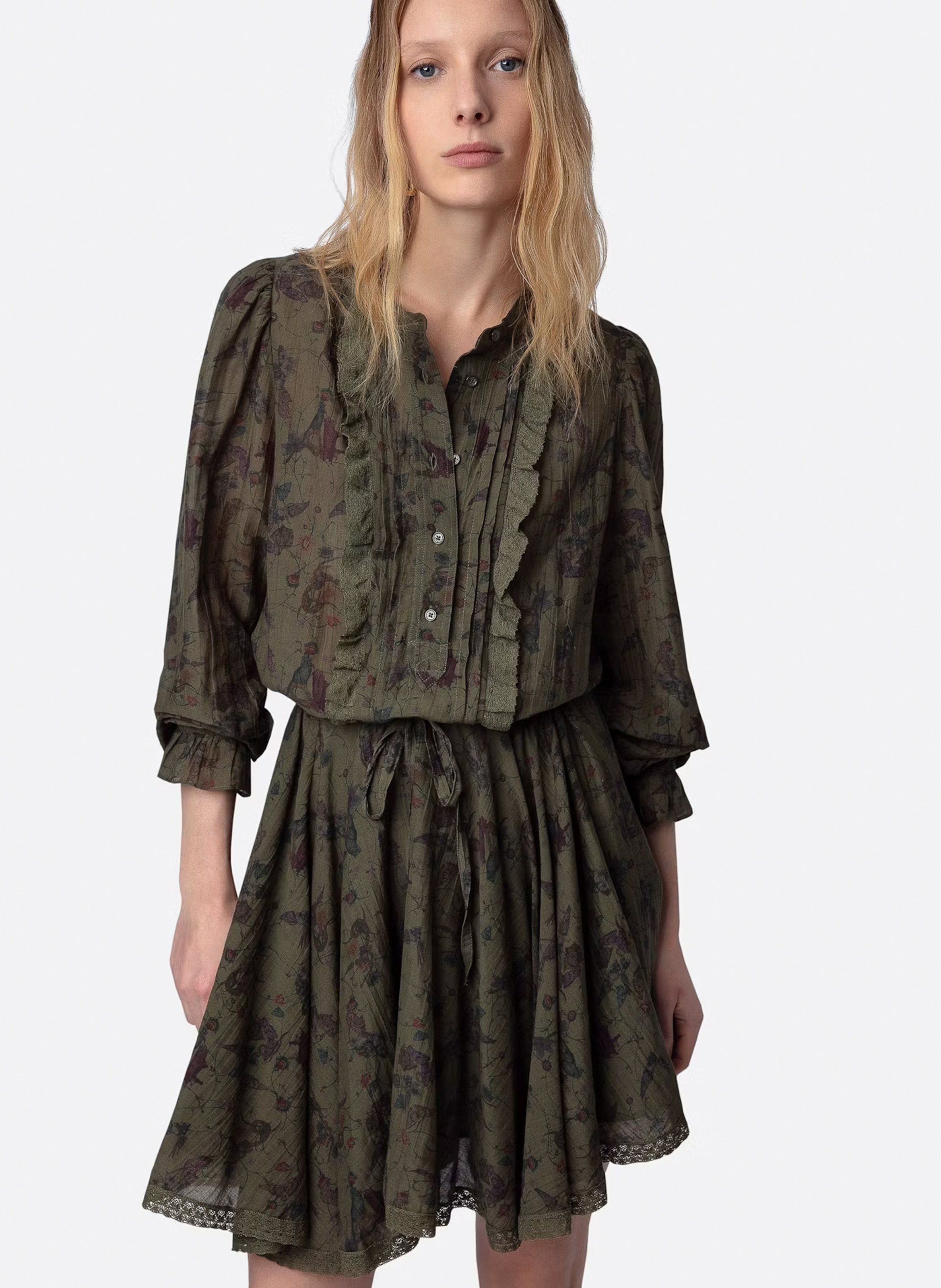 Robe courte cintrée col rond en coton mélangé ZADIG&VOLTAIRE Vert