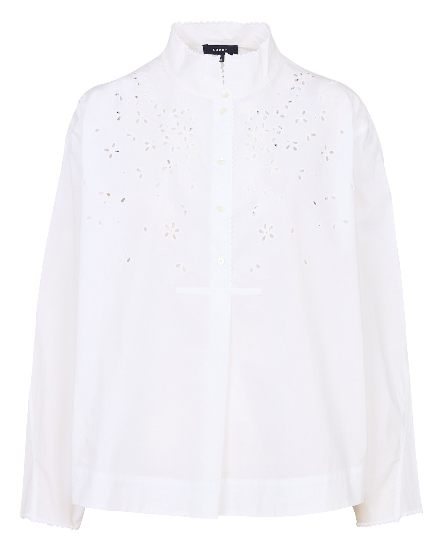 Chemise brodée col montant en popeline de coton SOEUR Blanc