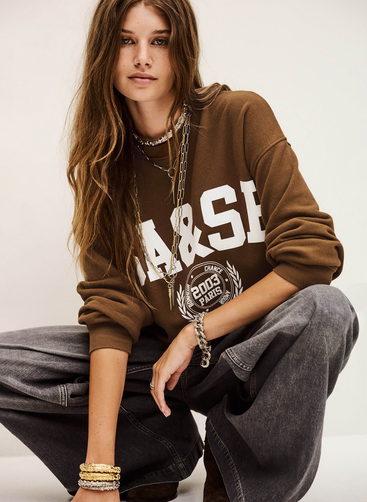 Sweat col rond en coton  BA&SH Marron