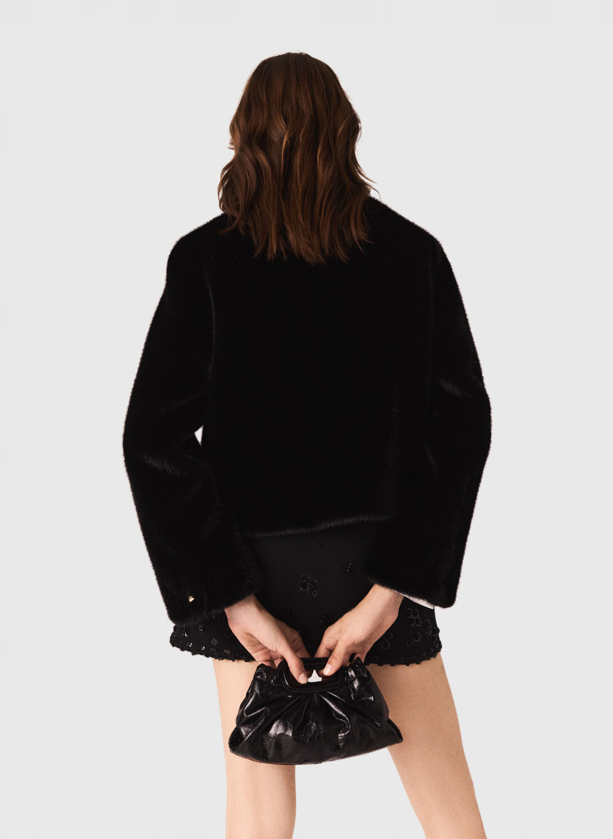 Round neck faux fur jacket MAJE Black