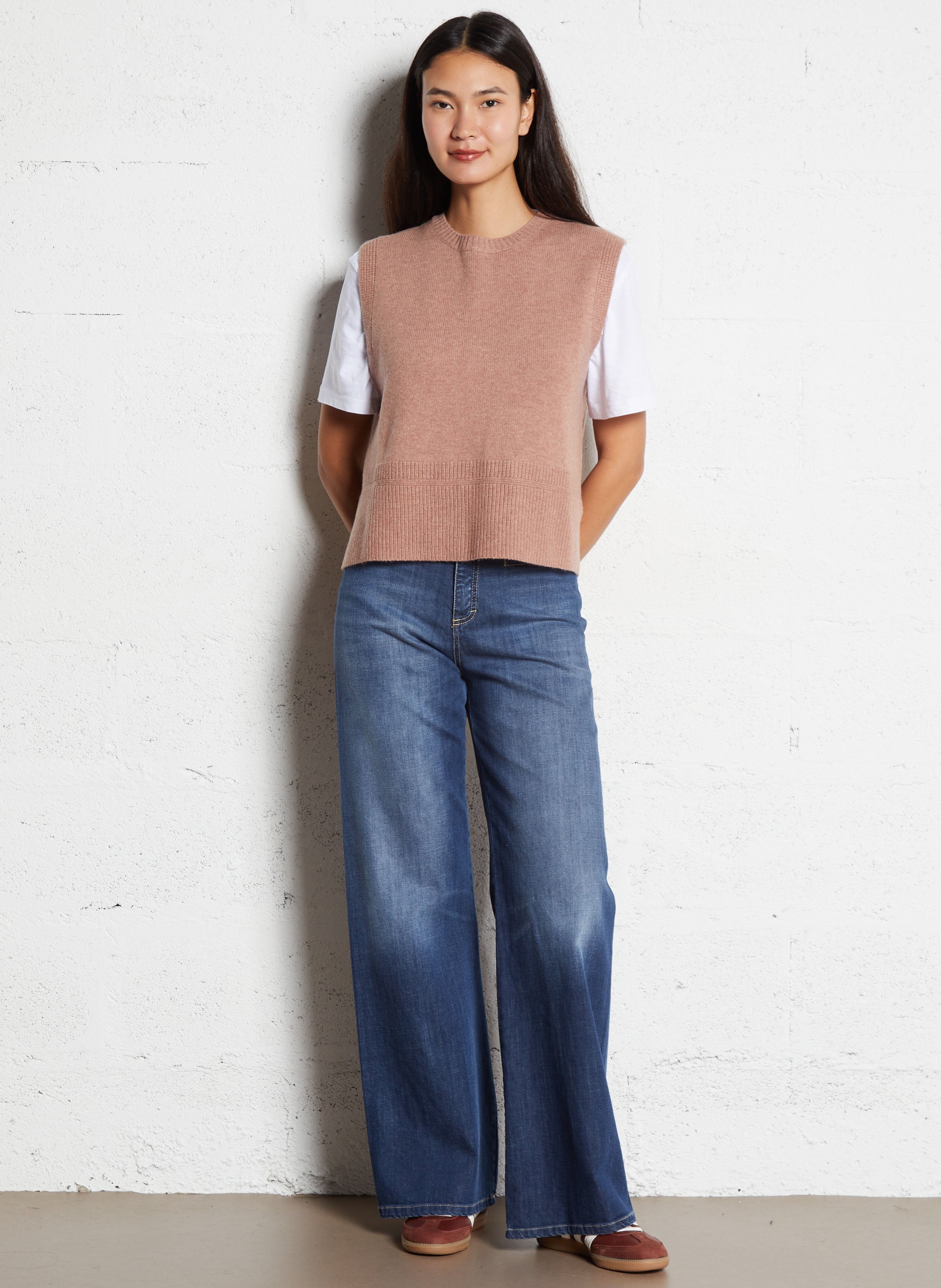 Pull sans manches uni en laine MAISON 123 Rose