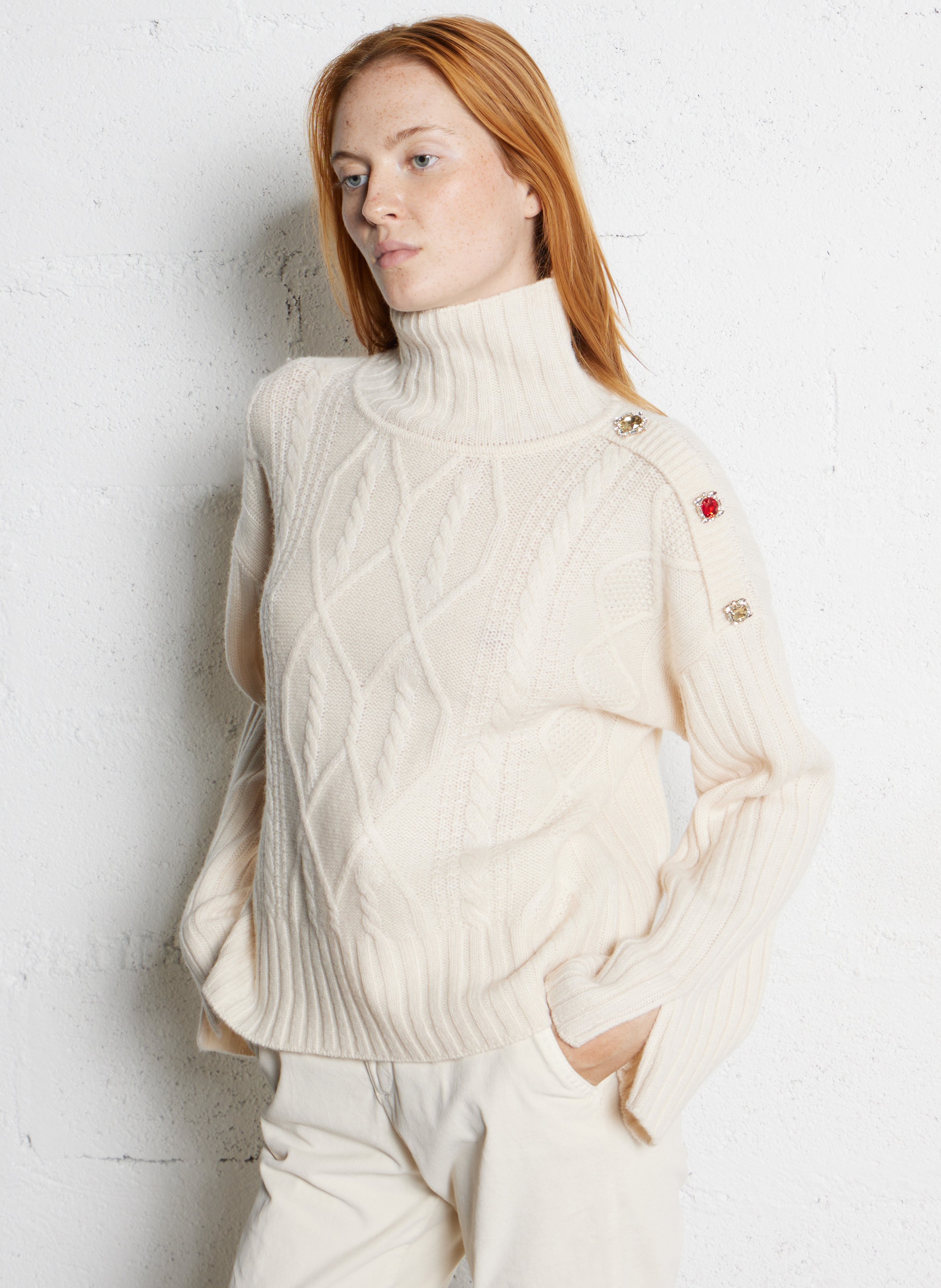 Pull col montant en laine mélangée LIU JO Beige