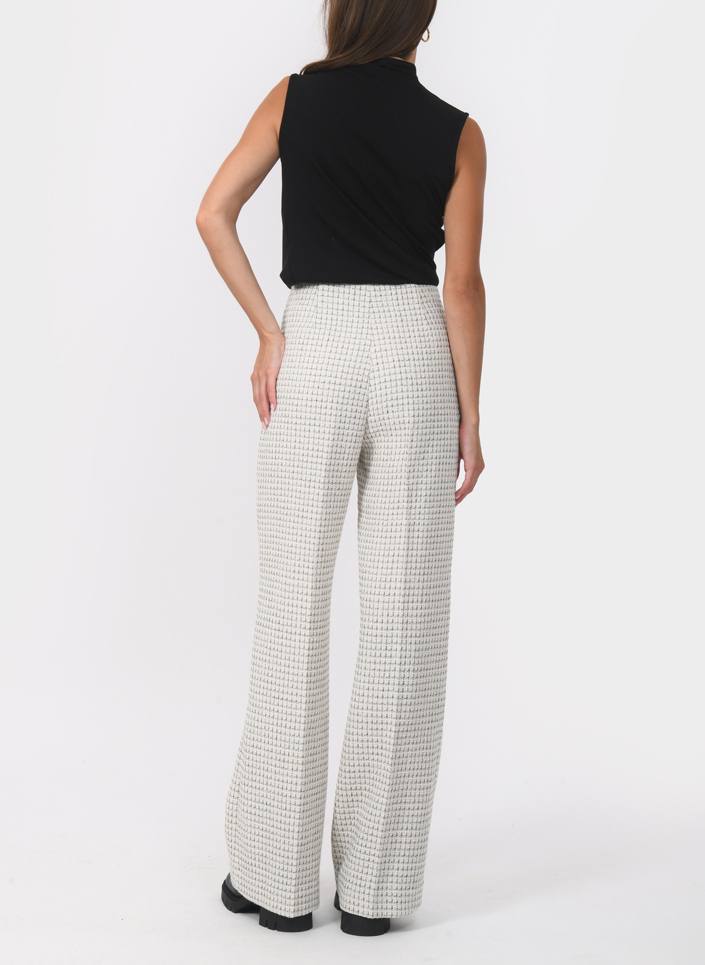 High-waisted straight tweed pants KOOKAI White