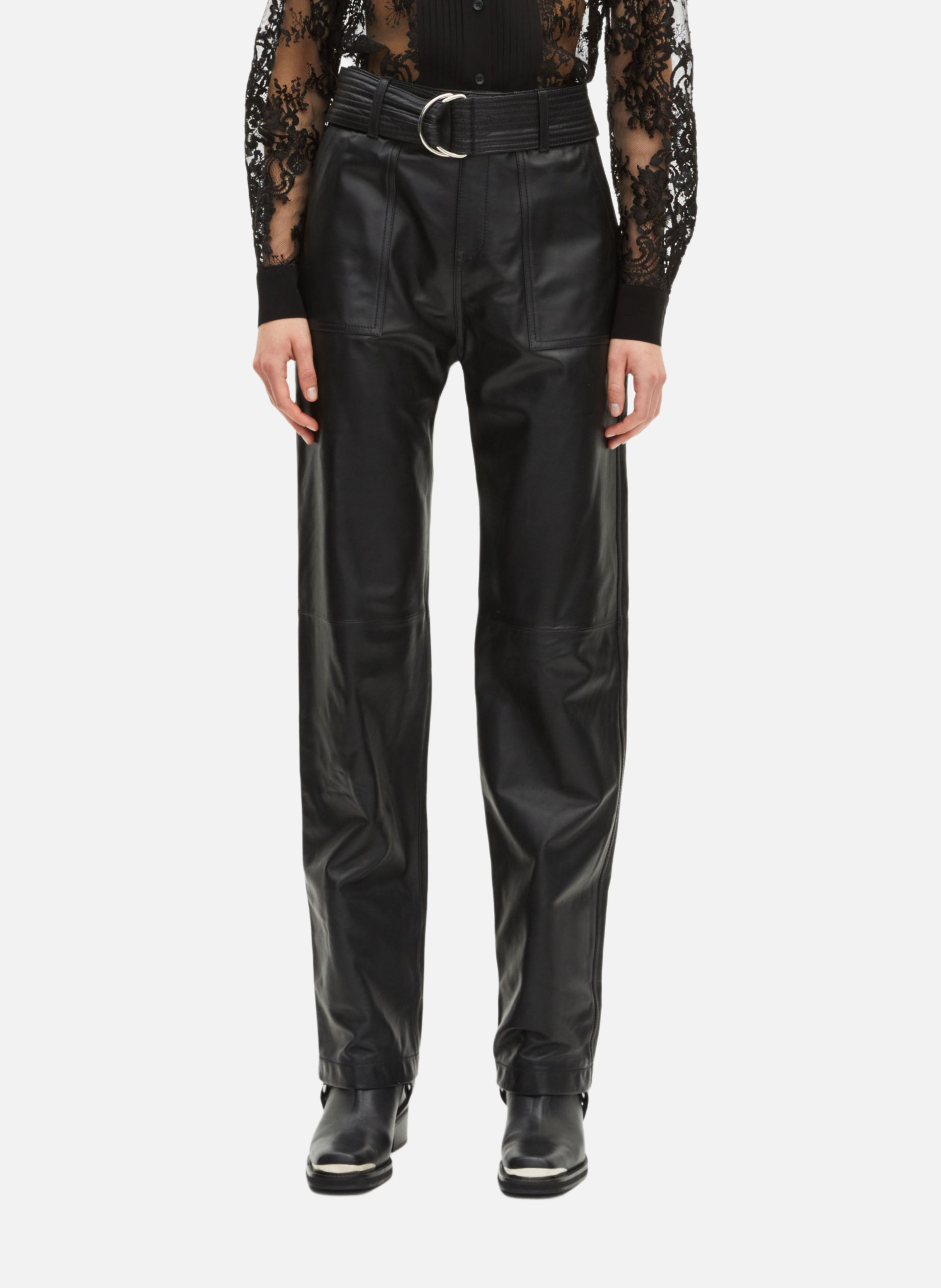 Straight leather pants THE KOOPLES Black