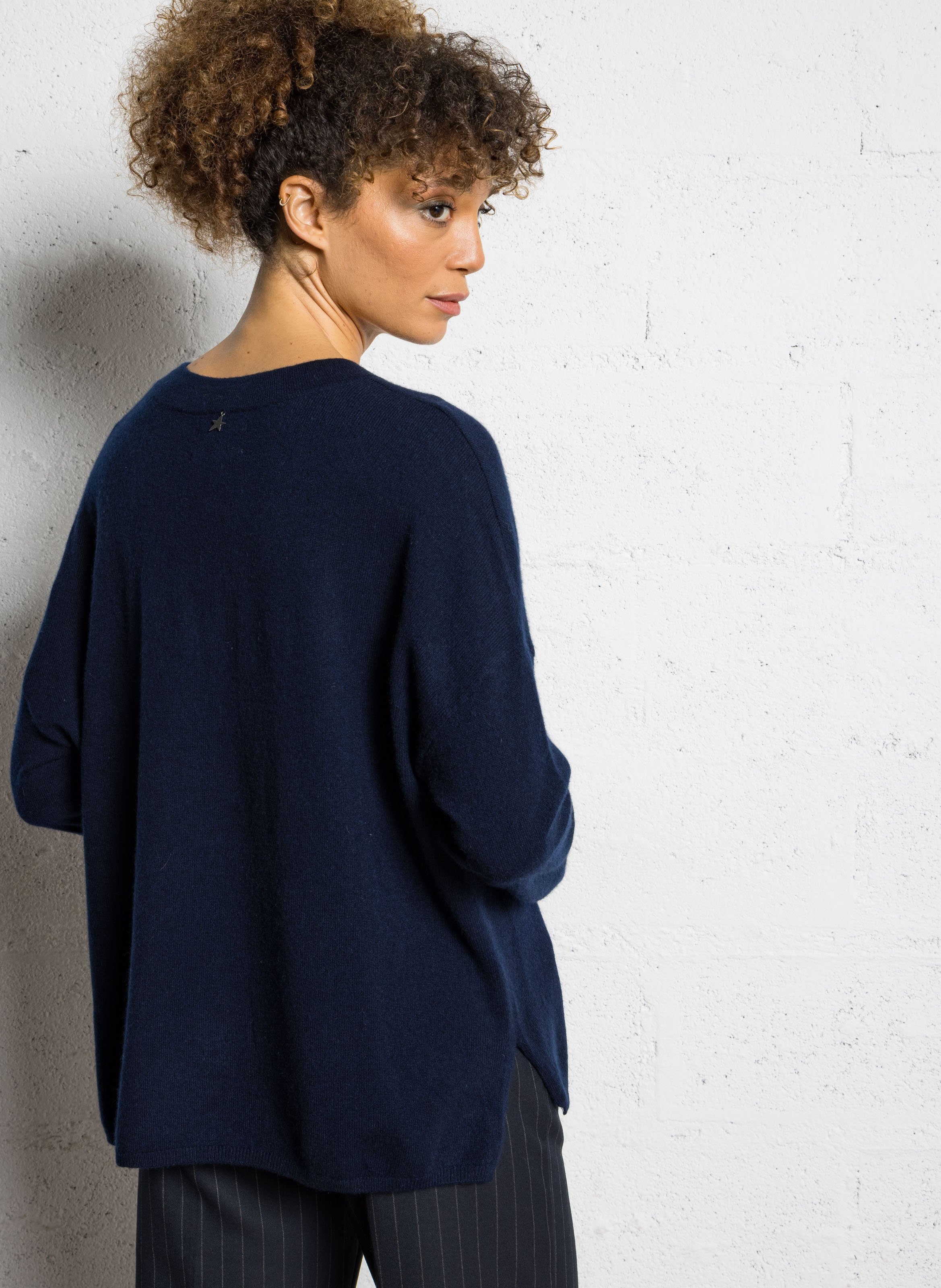 Pull col V en cachemire  SUD EXPRESS Bleu