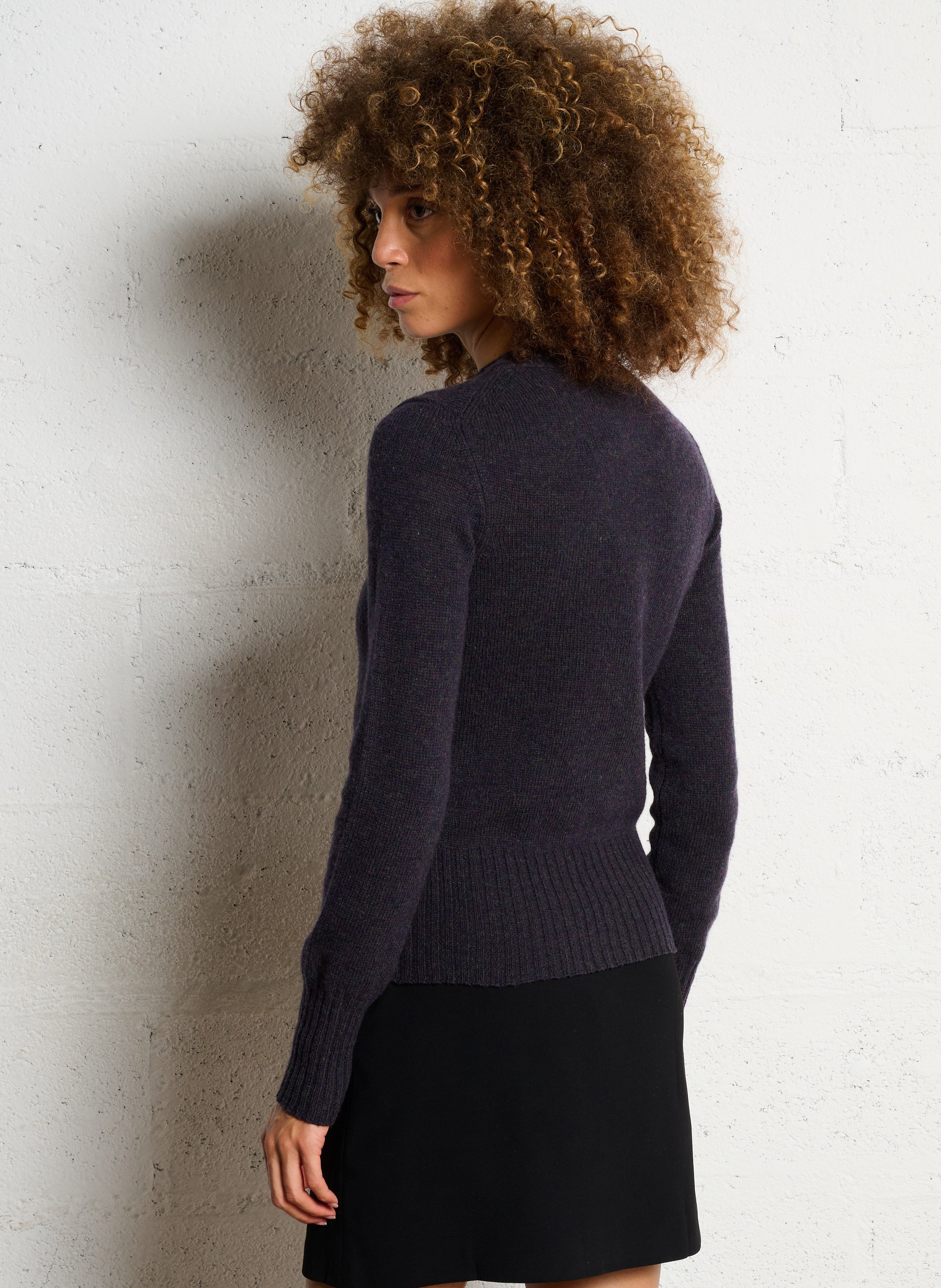Straight round-neck wool cardigan SOEUR Plums
