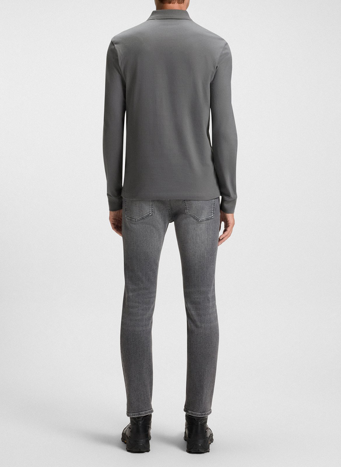 Regular-fit long-sleeved cotton-blend polo shirt BOSS Silver