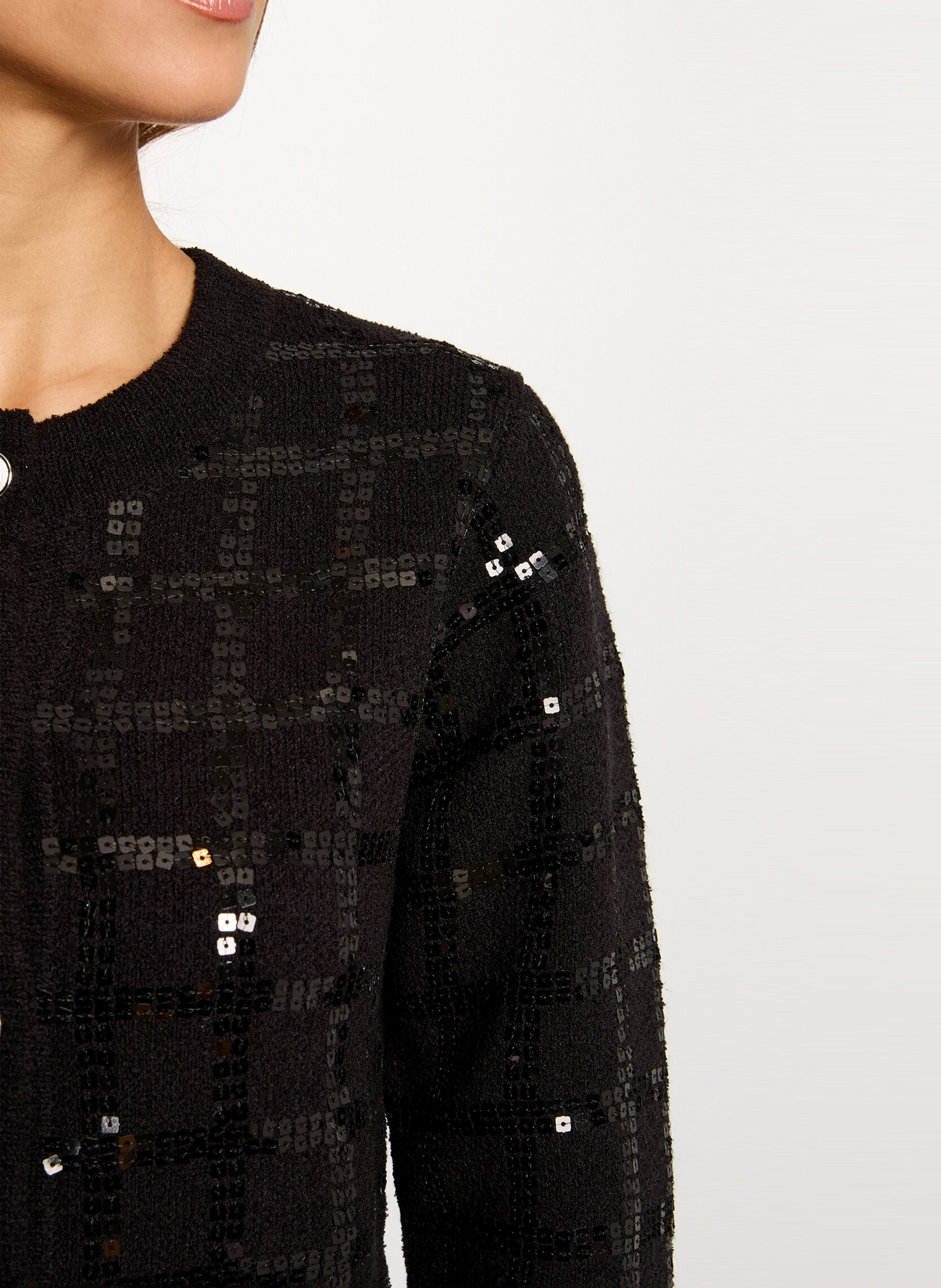 Taillierter Rundhals-Cardigan mit Pailletten MORGAN Schwarz