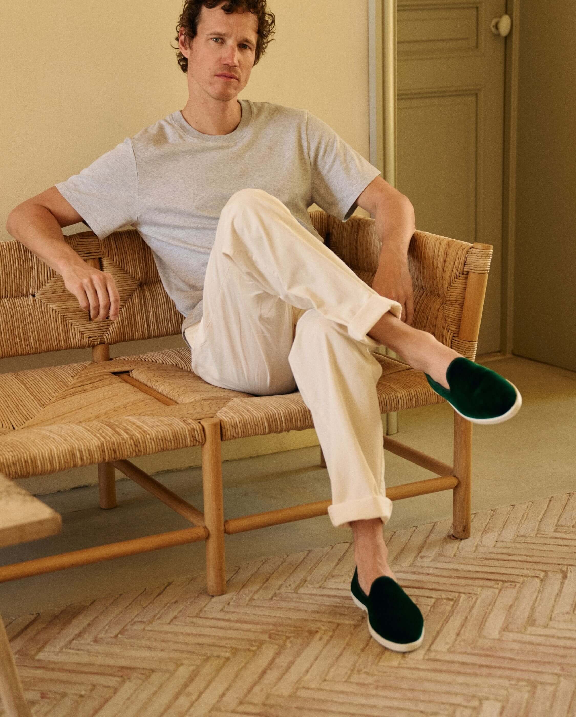 Chausson homme velours, vert ANGARDE Vert