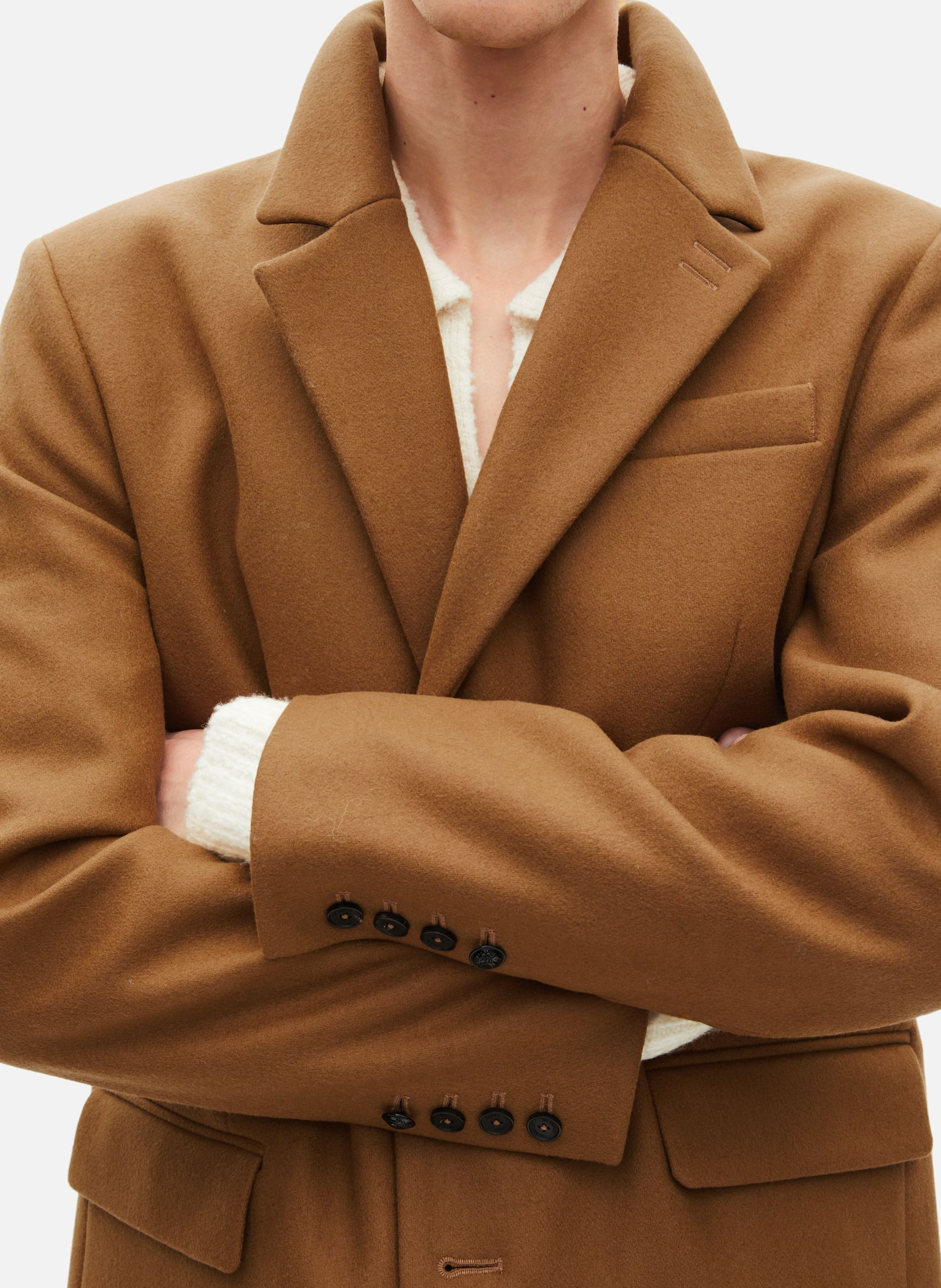 Leather lapel coat THE KOOPLES Brown