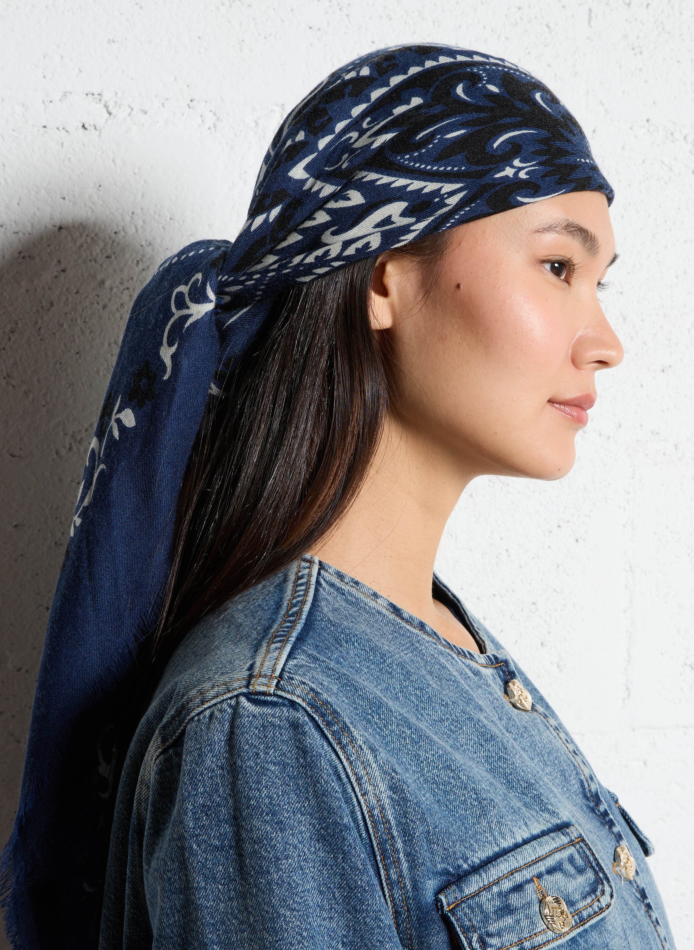 Haddock wool and silk printed scarf MAISON LECOMTE FLAMENT